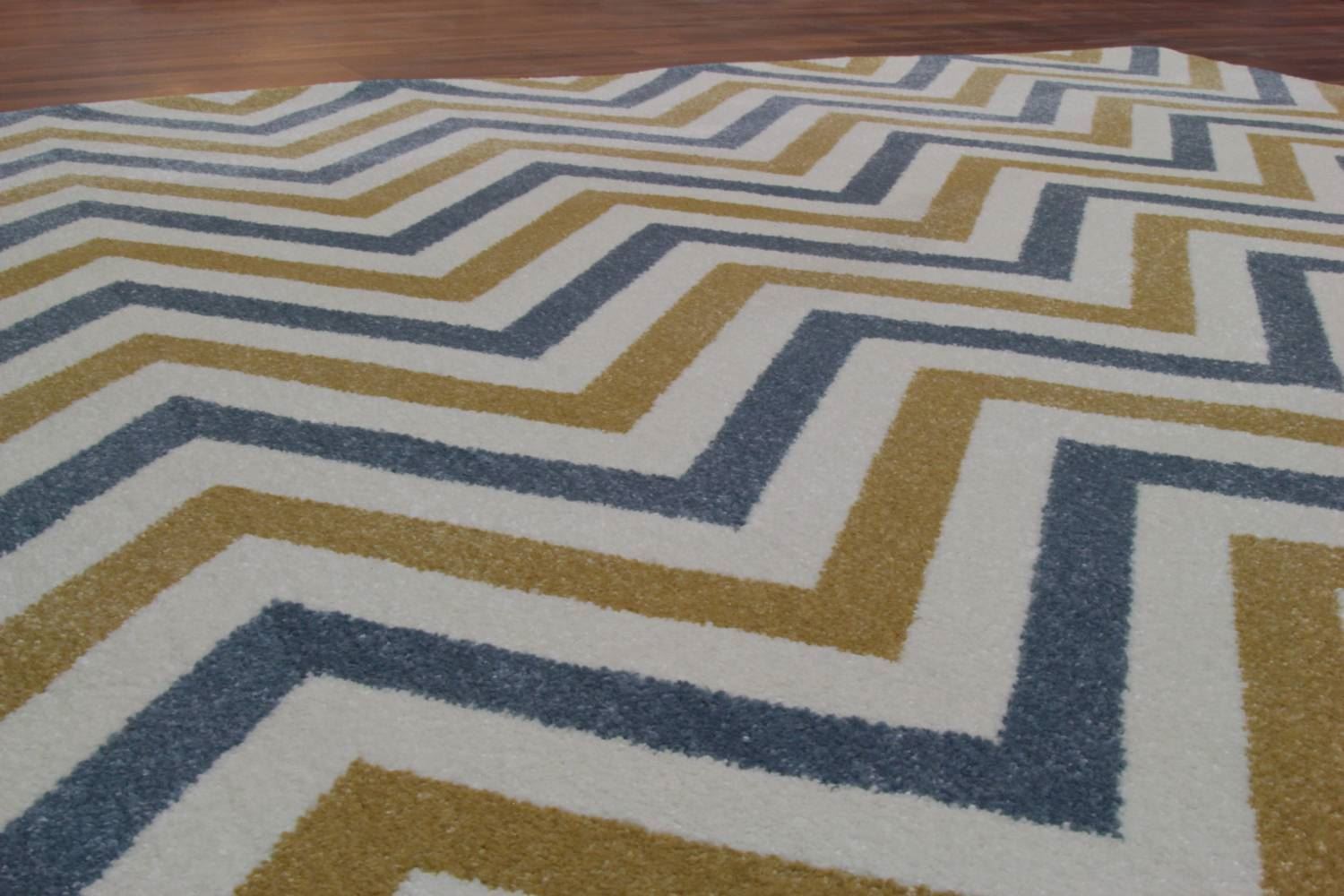 Chevron Blue & Yellow Rug