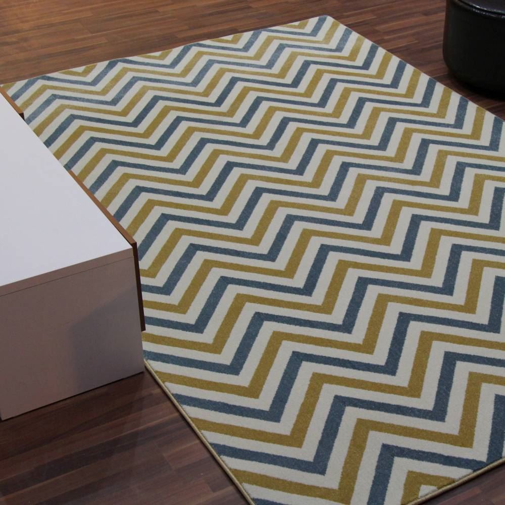 Chevron Blue & Yellow Rug