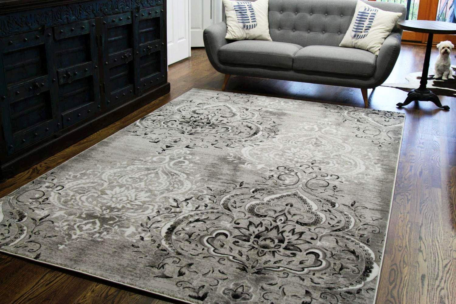 Damask Gray & White Rug