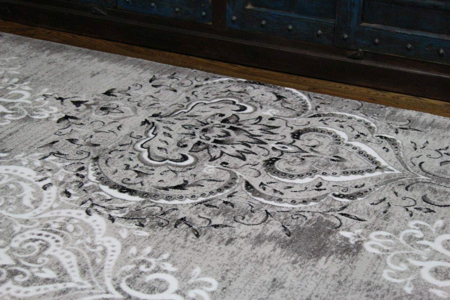 Damask Gray & White Rug