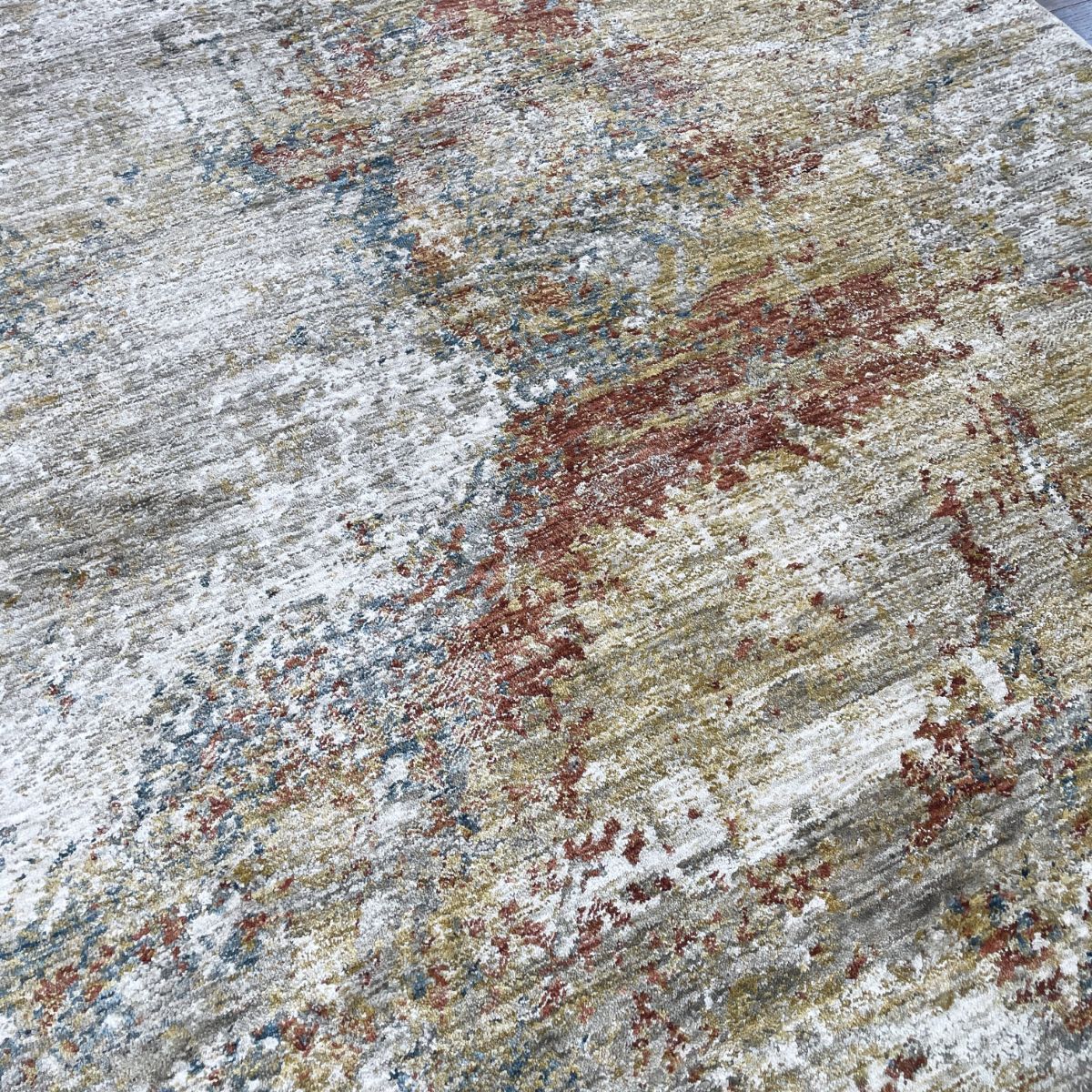 Sisley Abstract Neutral Cream Blue Low Pile Soft Rug