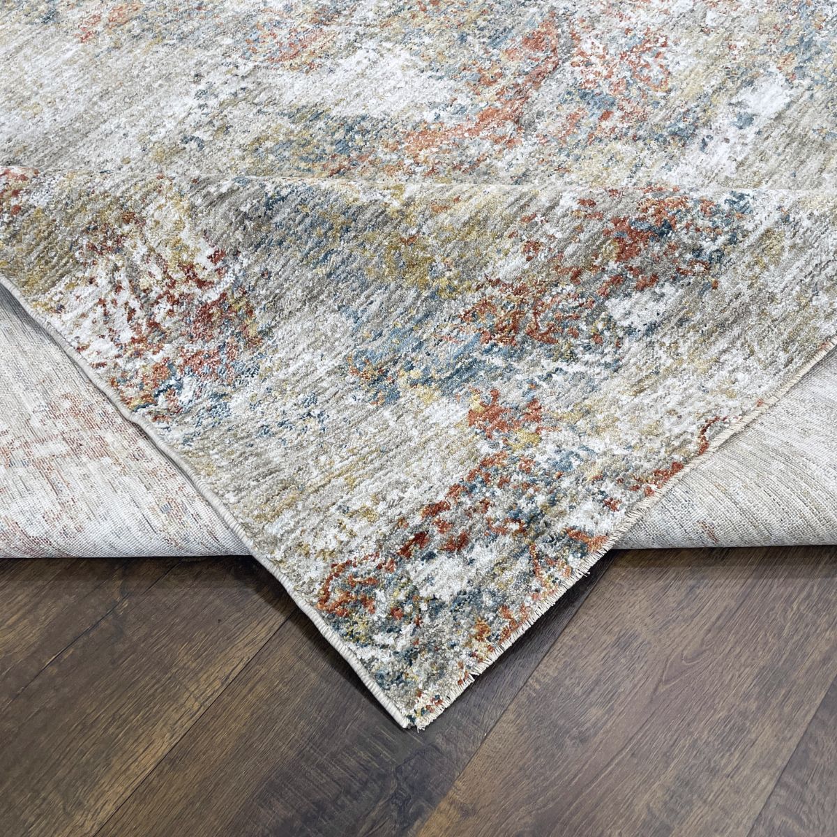 Sisley Abstract Neutral Cream Blue Low Pile Soft Rug