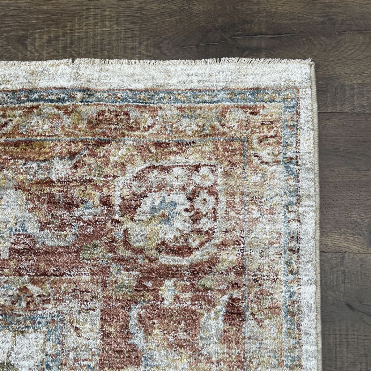 Sisley Blue and Rust Floral Vintage Distressed Rug