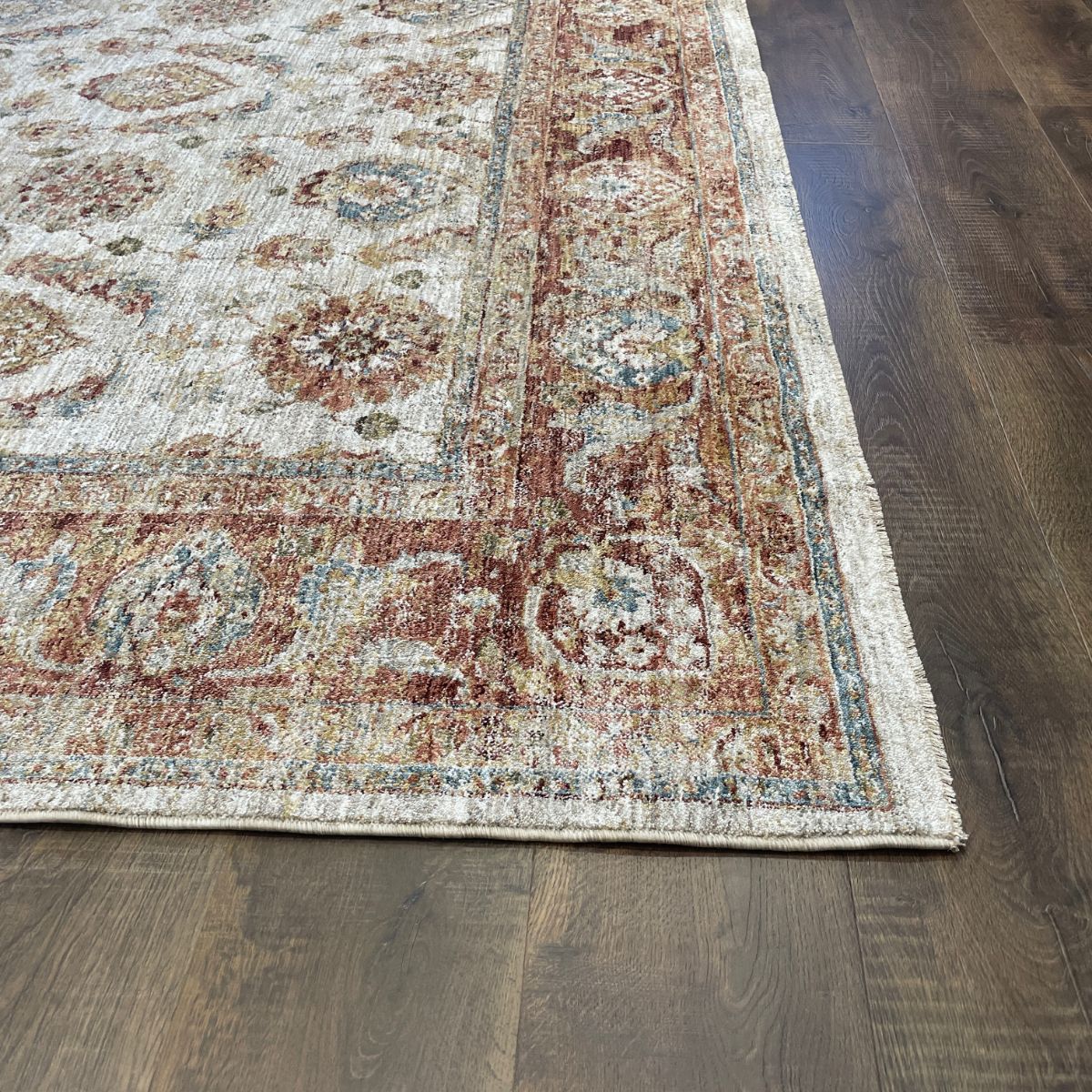 Sisley Blue and Rust Floral Vintage Distressed Rug