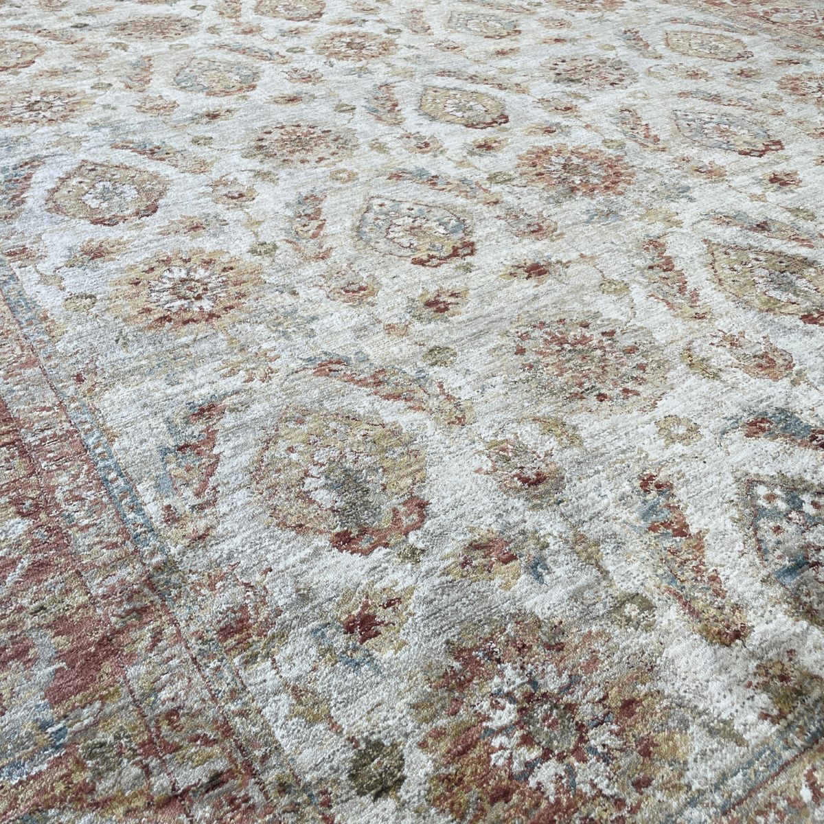 Sisley Blue and Rust Floral Vintage Distressed Rug