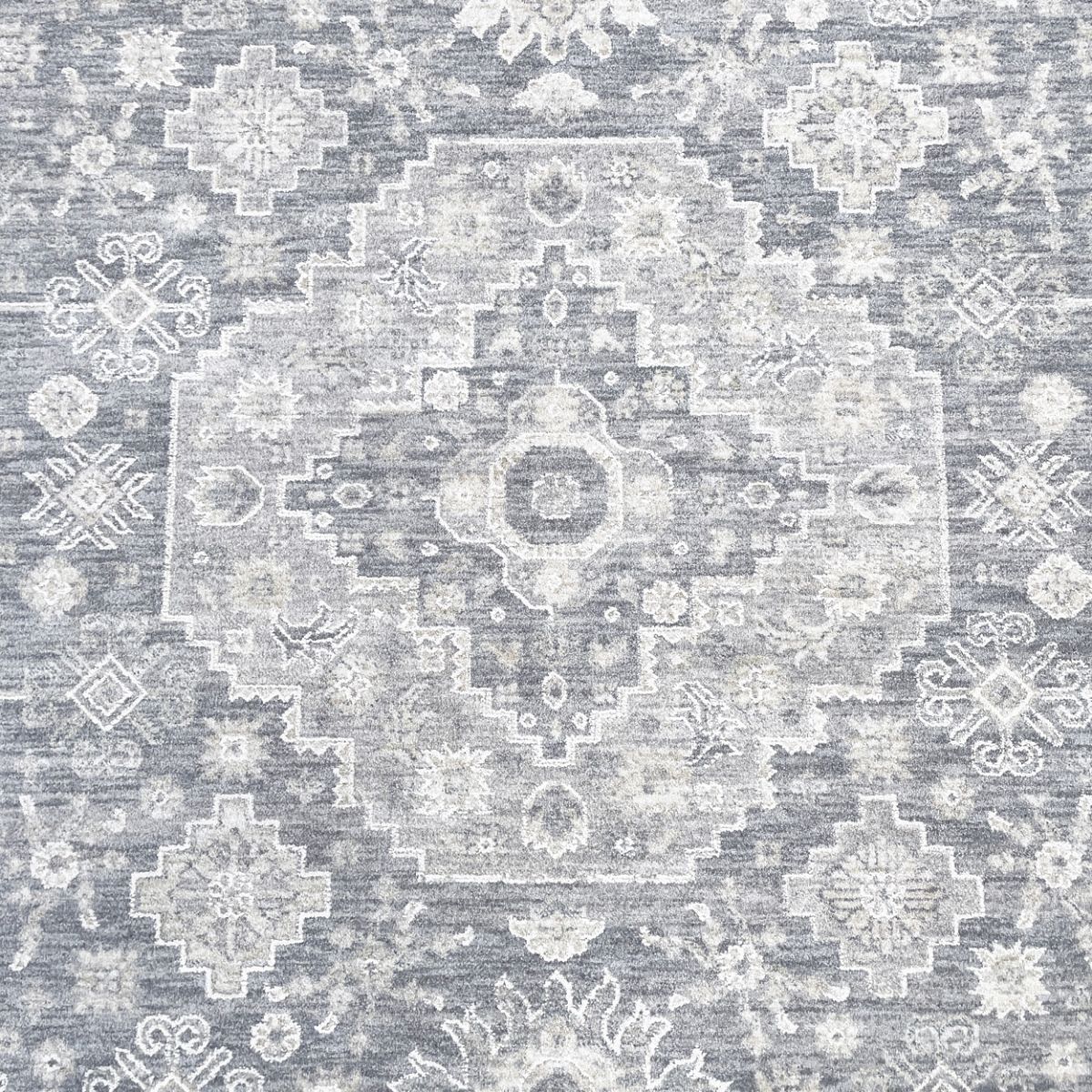 Sisley Distressed Gray Silver Vintage Medallion Rug