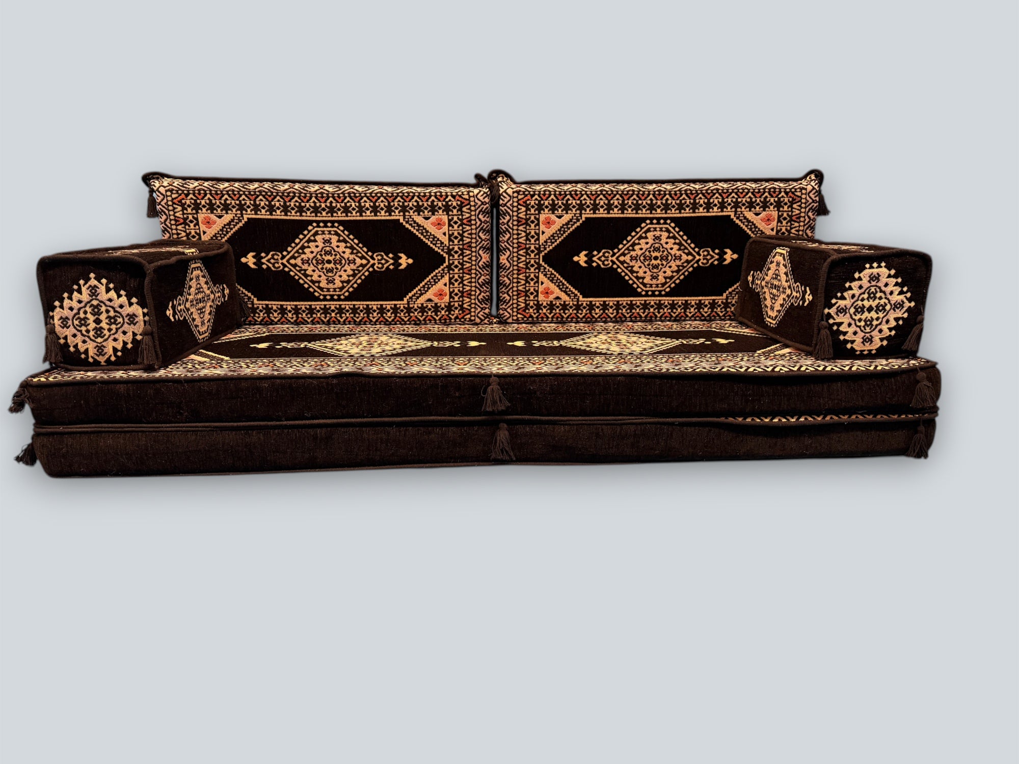Black Loveseat Sofa Set, Turkish Palace Floor Seating Sectional Modular Couch Set