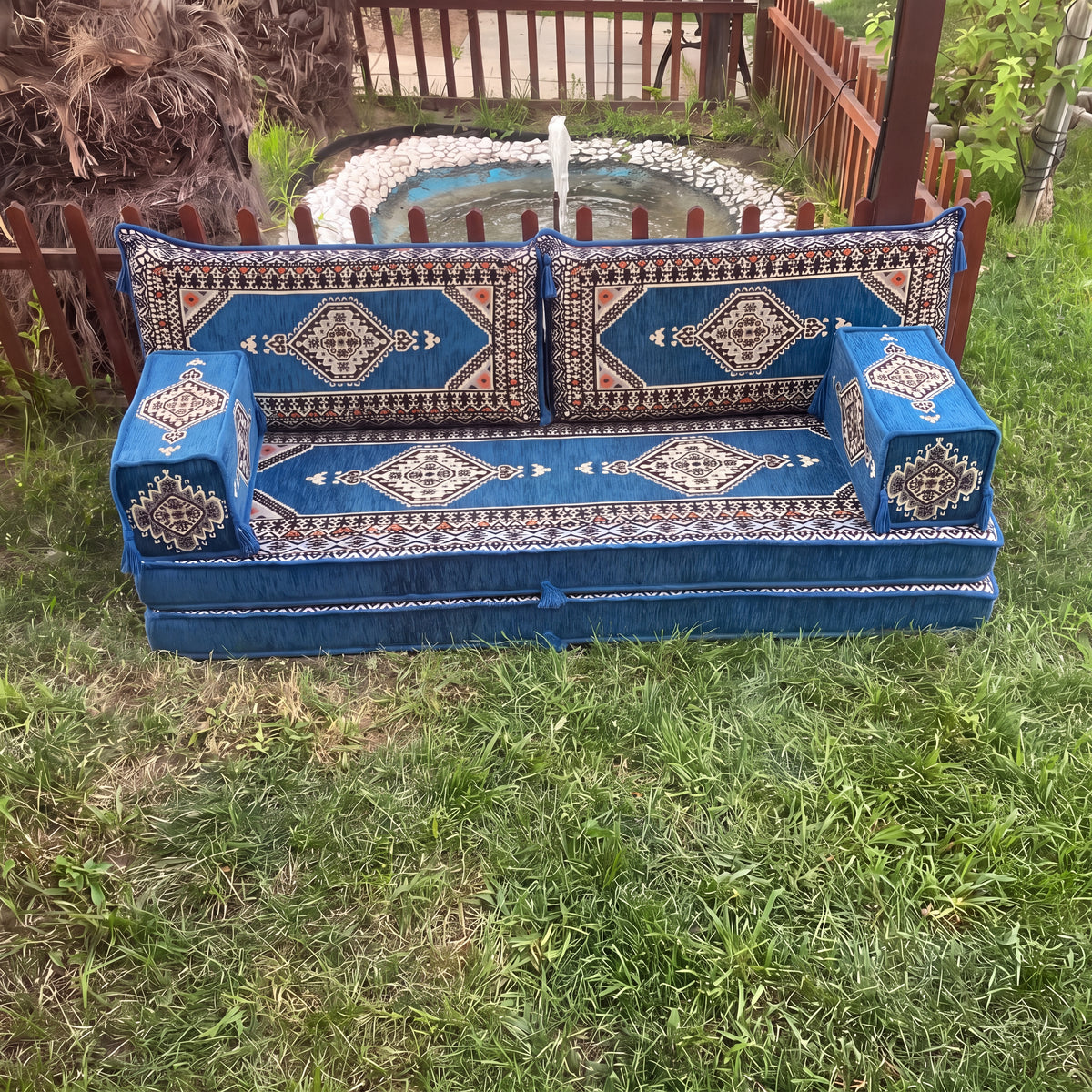 Blue Loveseat Sofa Set, Turkish Palace Floor Seating Majlis Modular Couch Set