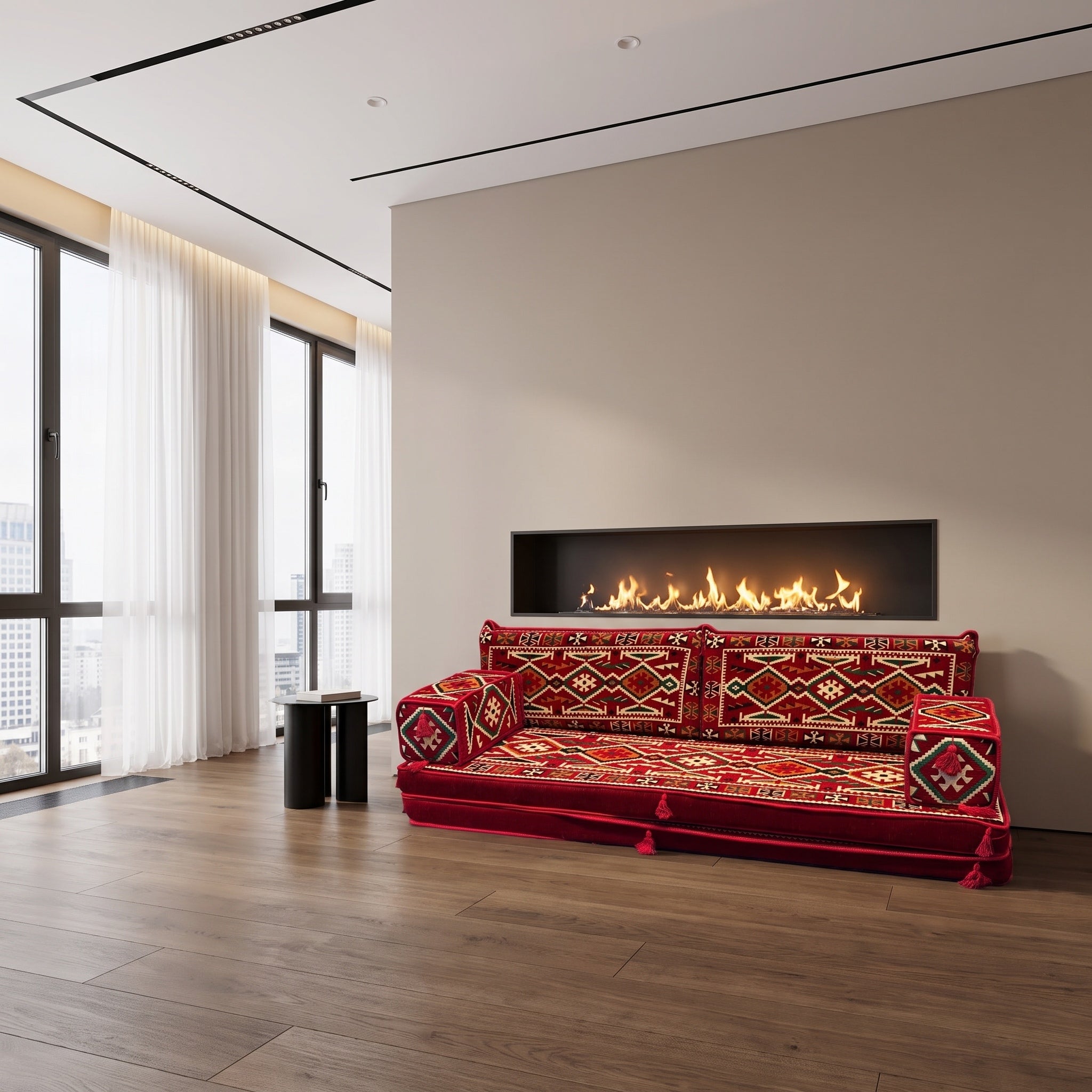 Red Loveseat Sofa Set, Anatolian Floor Seating Sectional Modular Couch Set