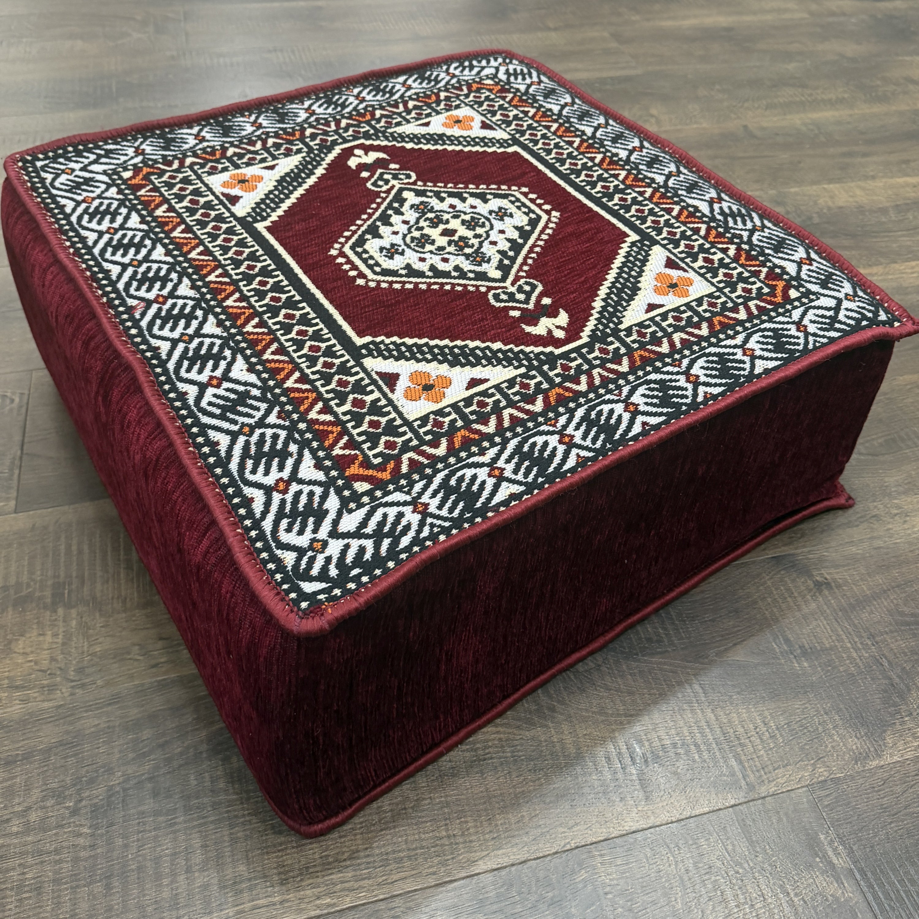 Burgundy U-Shaped Sofa Set, Turkish Palace Floor Seating Sectional Modular Couch Set
