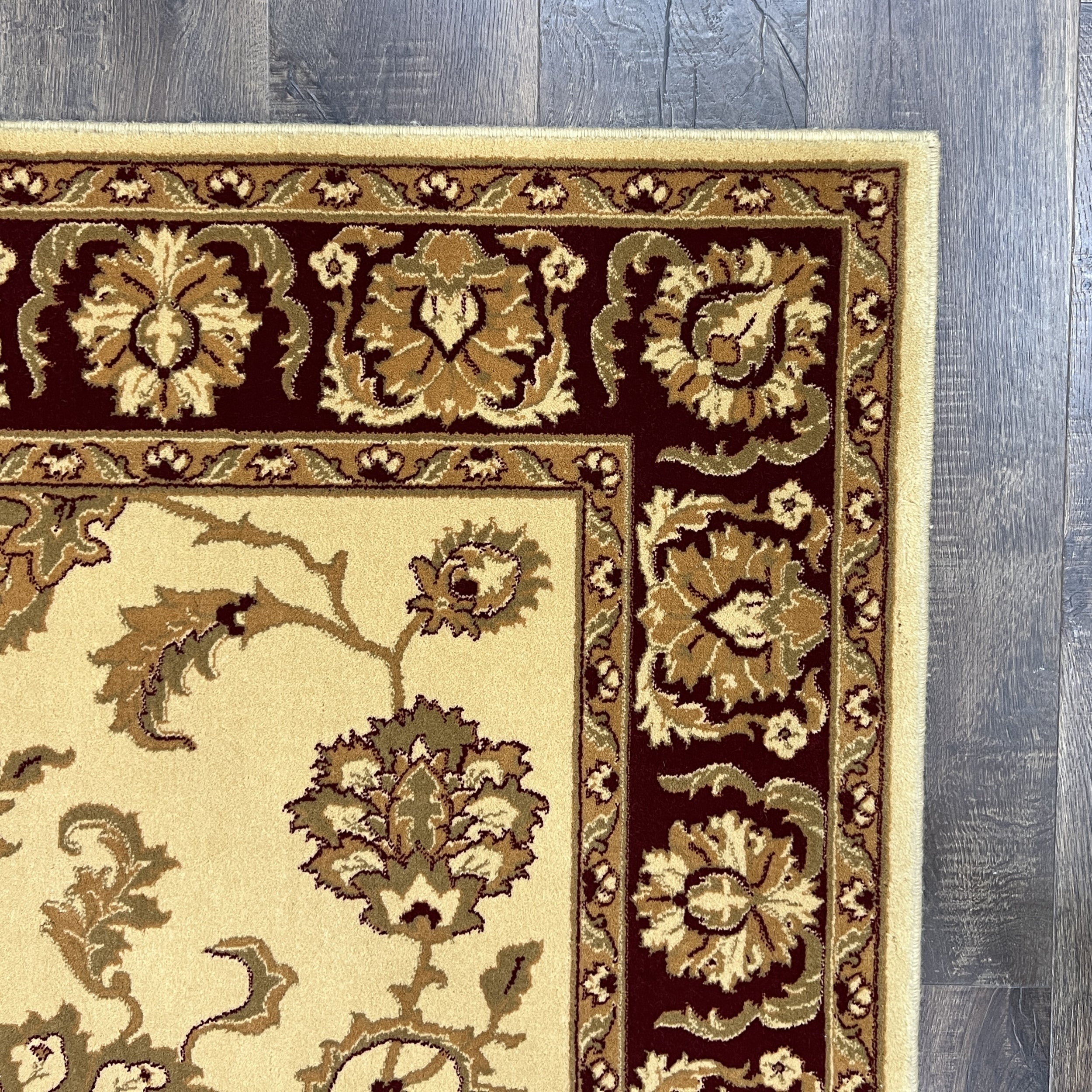 Classic Floral Oushak Beige and Burgundy Wool Rug