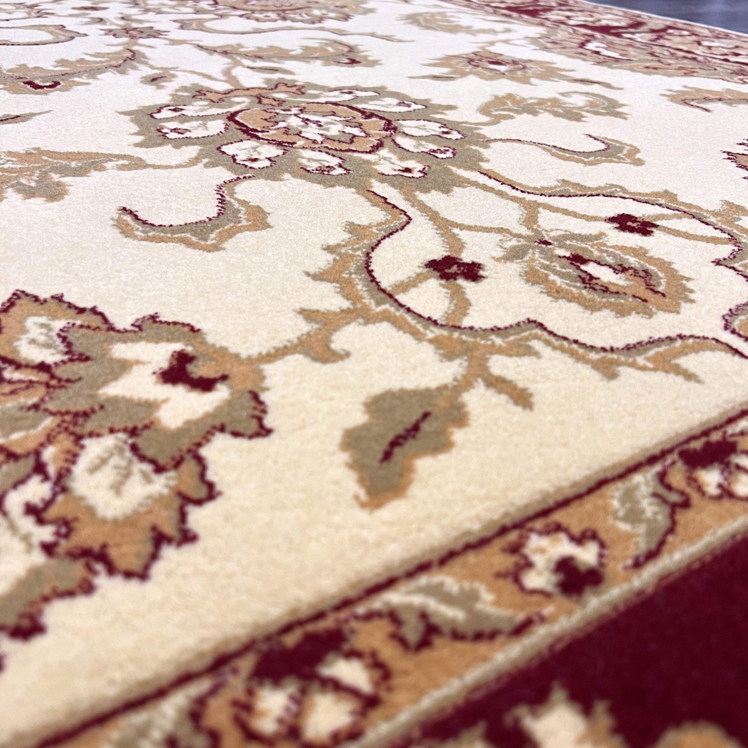 Classic Floral Oushak Beige and Burgundy Wool Rug