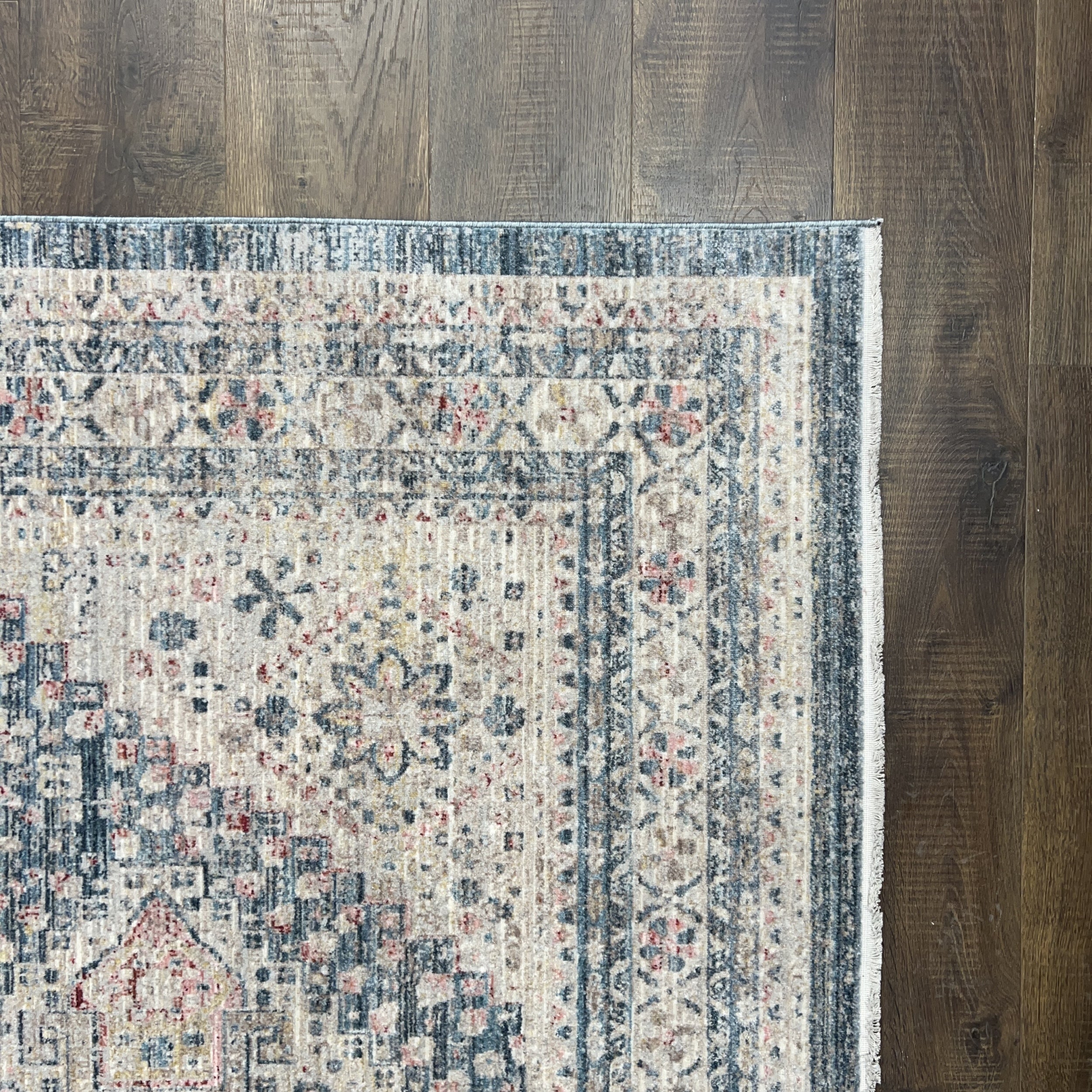 Unicasso Vintage Blue Diamond Trellis Area Rug with Soft Short Pile