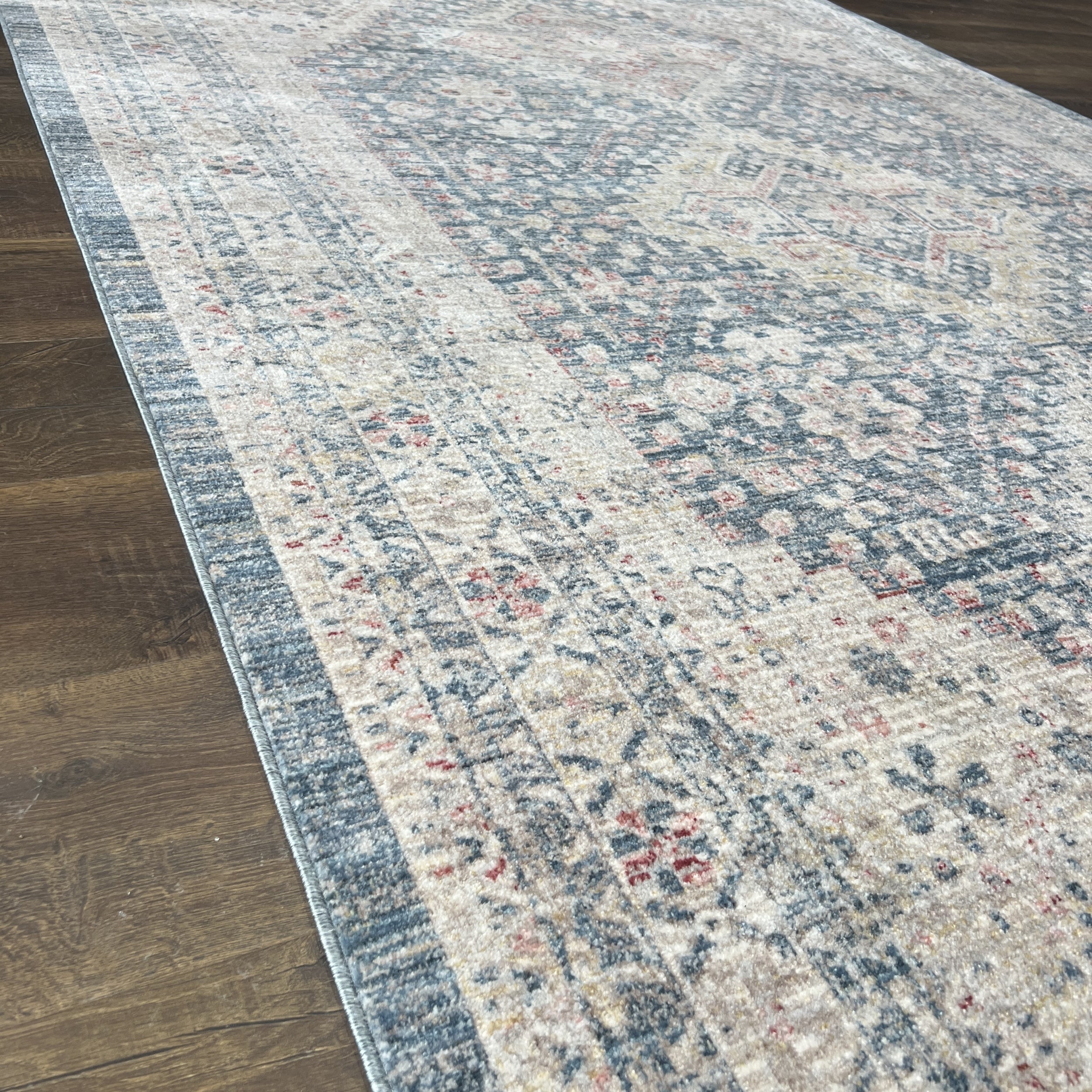 Unicasso Vintage Blue Diamond Trellis Area Rug with Soft Short Pile