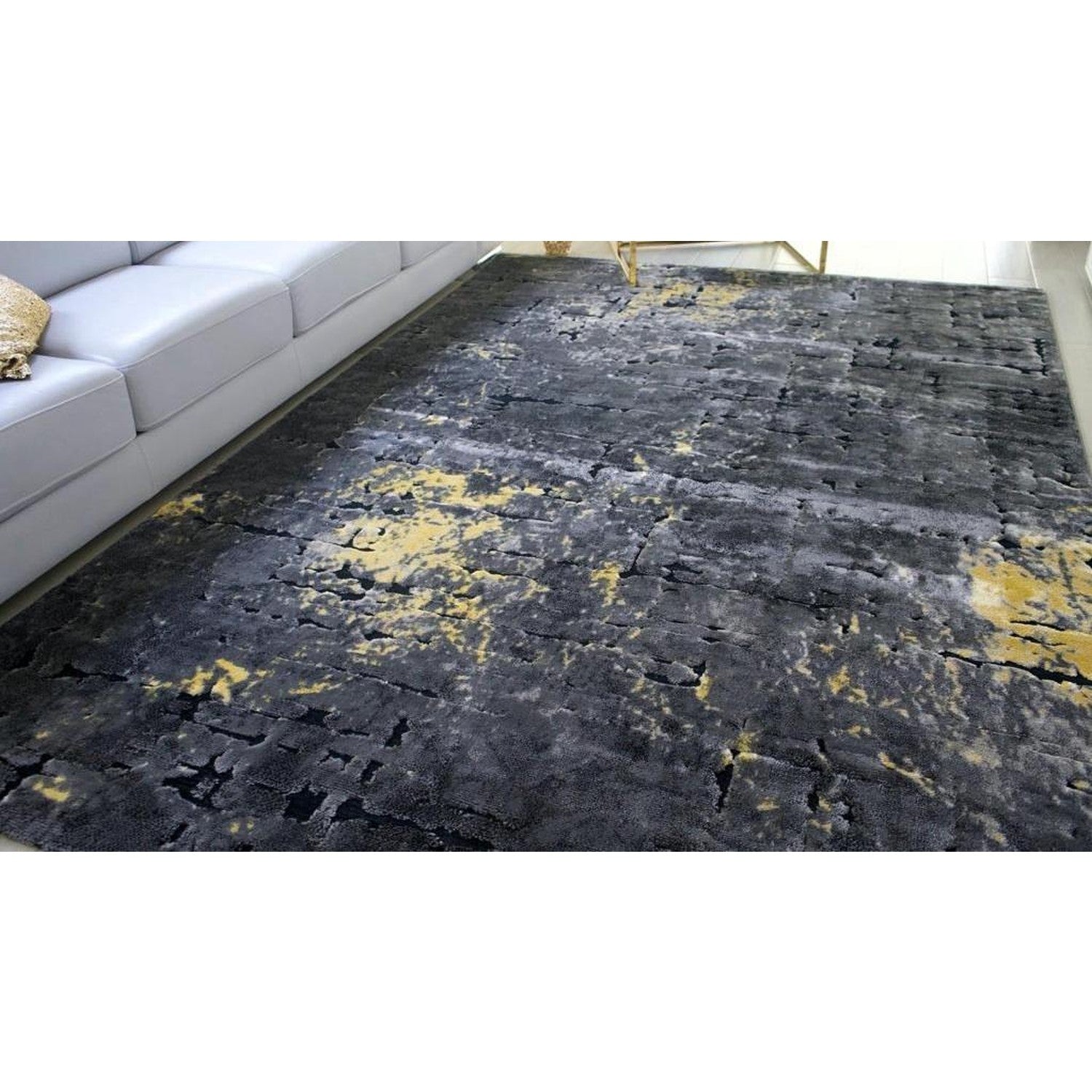 Feshane Textured Abstract Rug with Gold, Charcoal, and Yellow