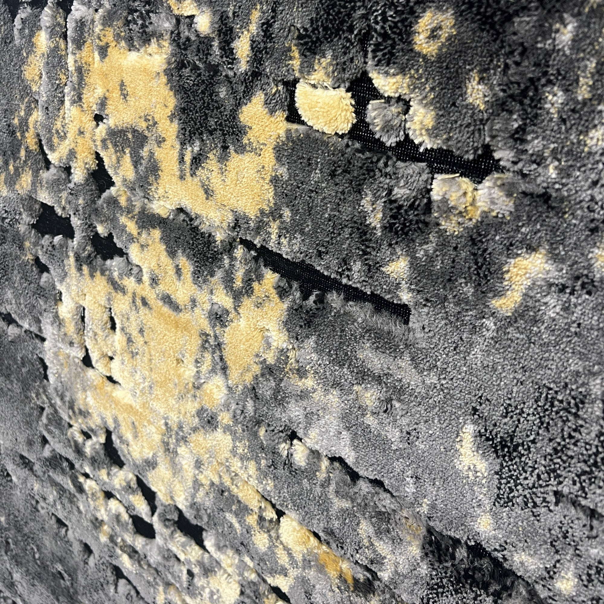 Feshane Textured Abstract Rug with Gold, Charcoal, and Yellow