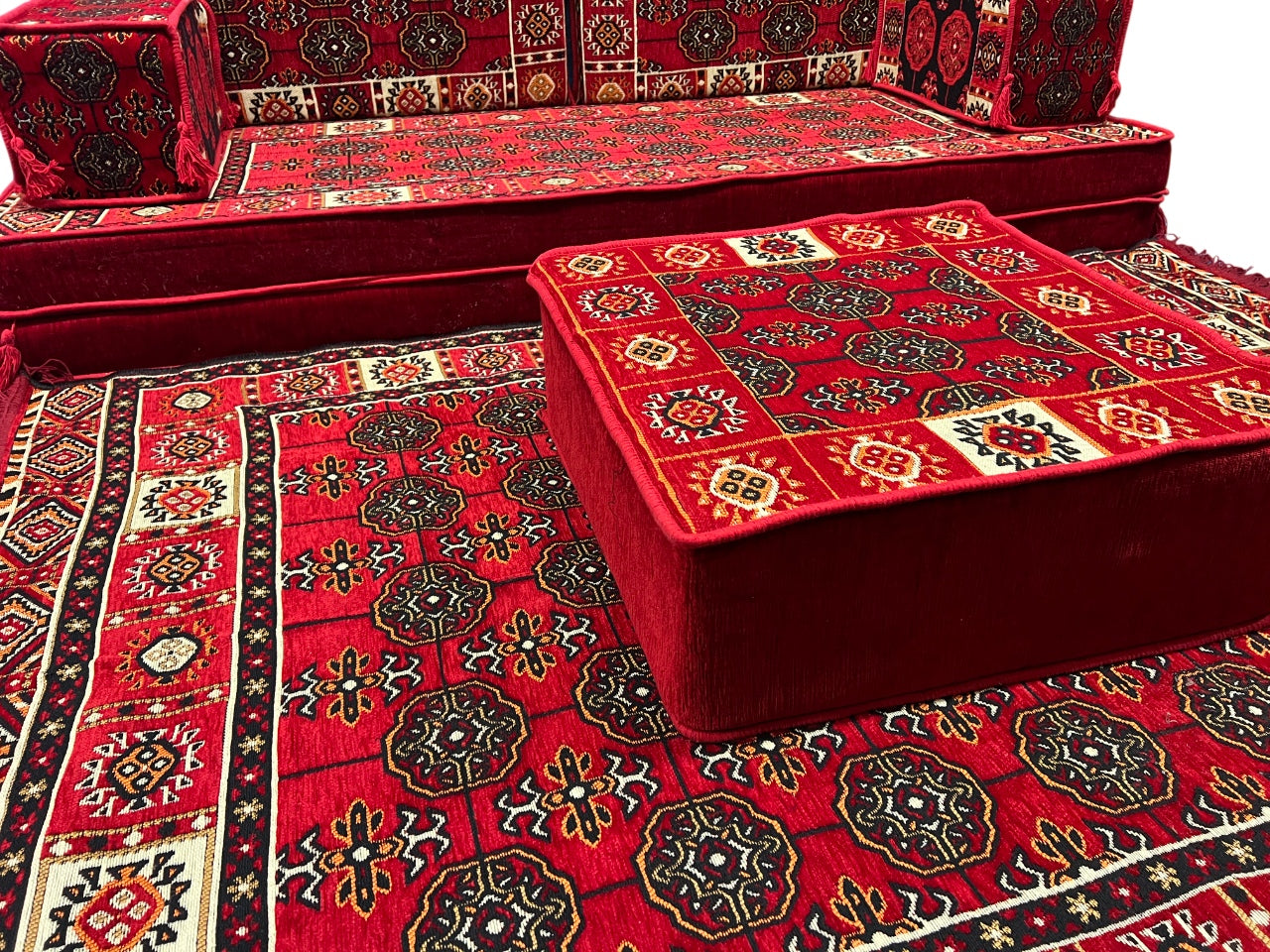 Red Loveseat Sofa Set, Bukhara Floor Seating Sectional Modular Couch Set
