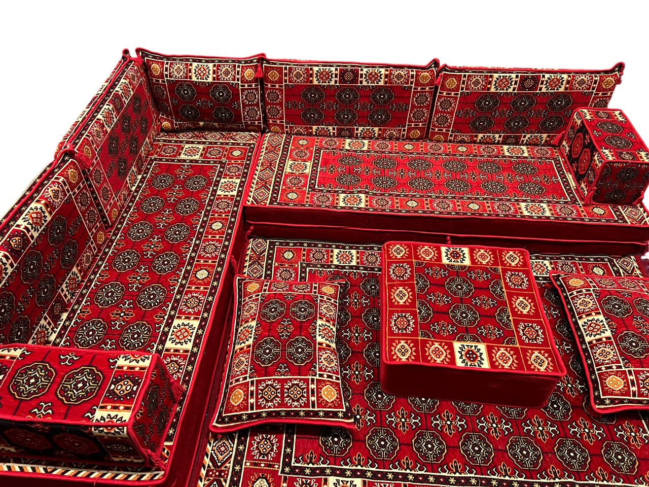 Red L-Shaped Sofa Set, Bukhara Floor Seating Sectional Modular Couch Set (Copy)