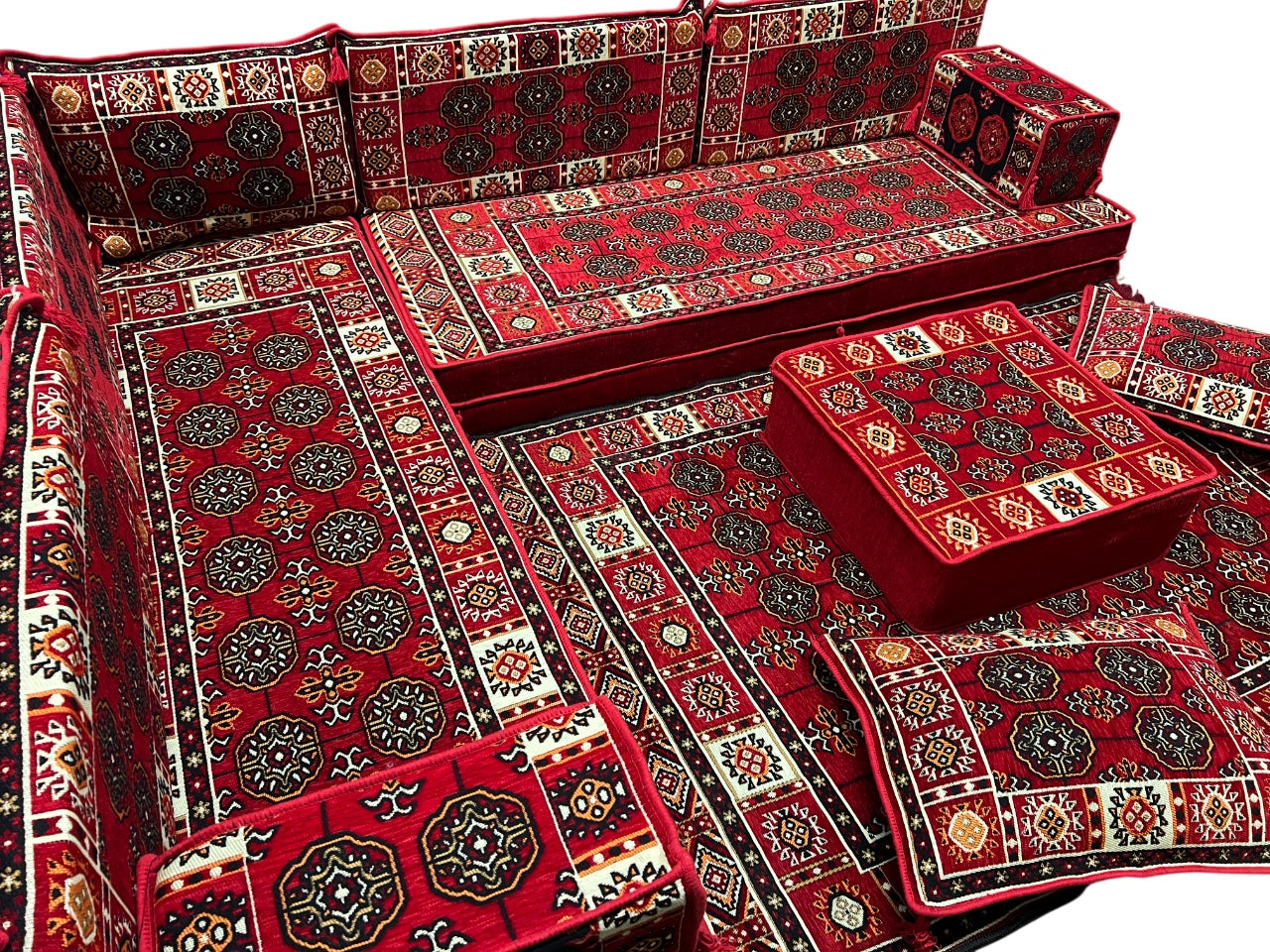 Red L-Shaped Sofa Set, Bukhara Floor Seating Sectional Modular Couch Set (Copy)