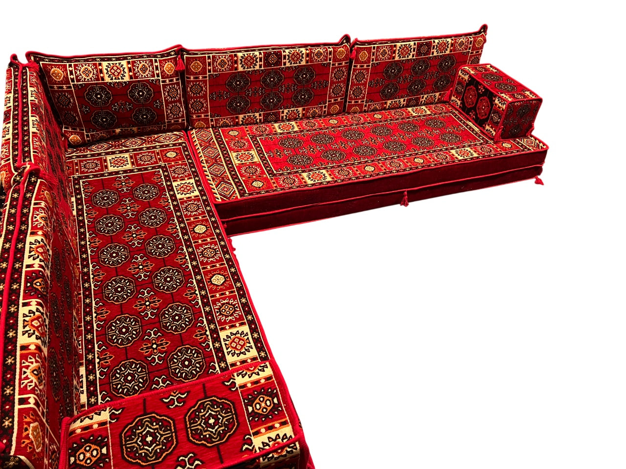 Red L-Shaped Sofa Set, Bukhara Floor Seating Sectional Modular Couch Set (Copy)