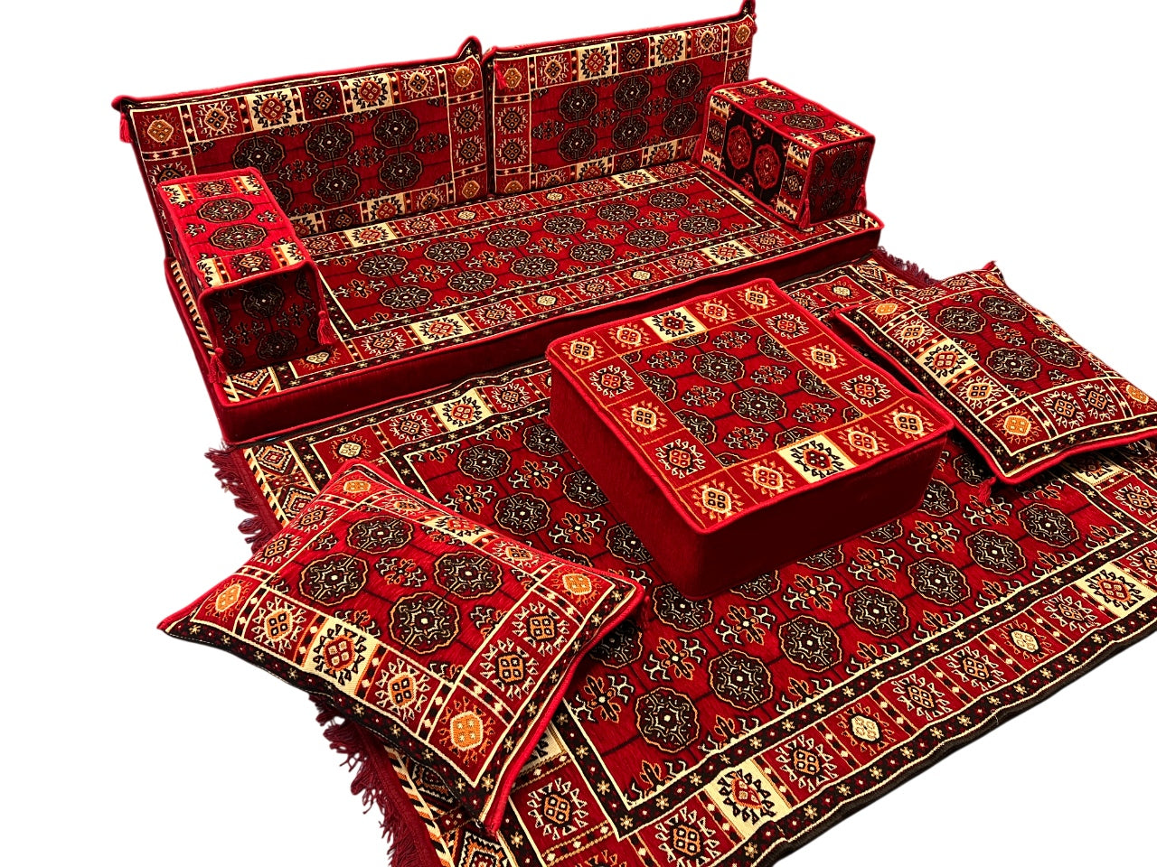 Red Loveseat Sofa Set, Bukhara Floor Seating Sectional Modular Couch Set