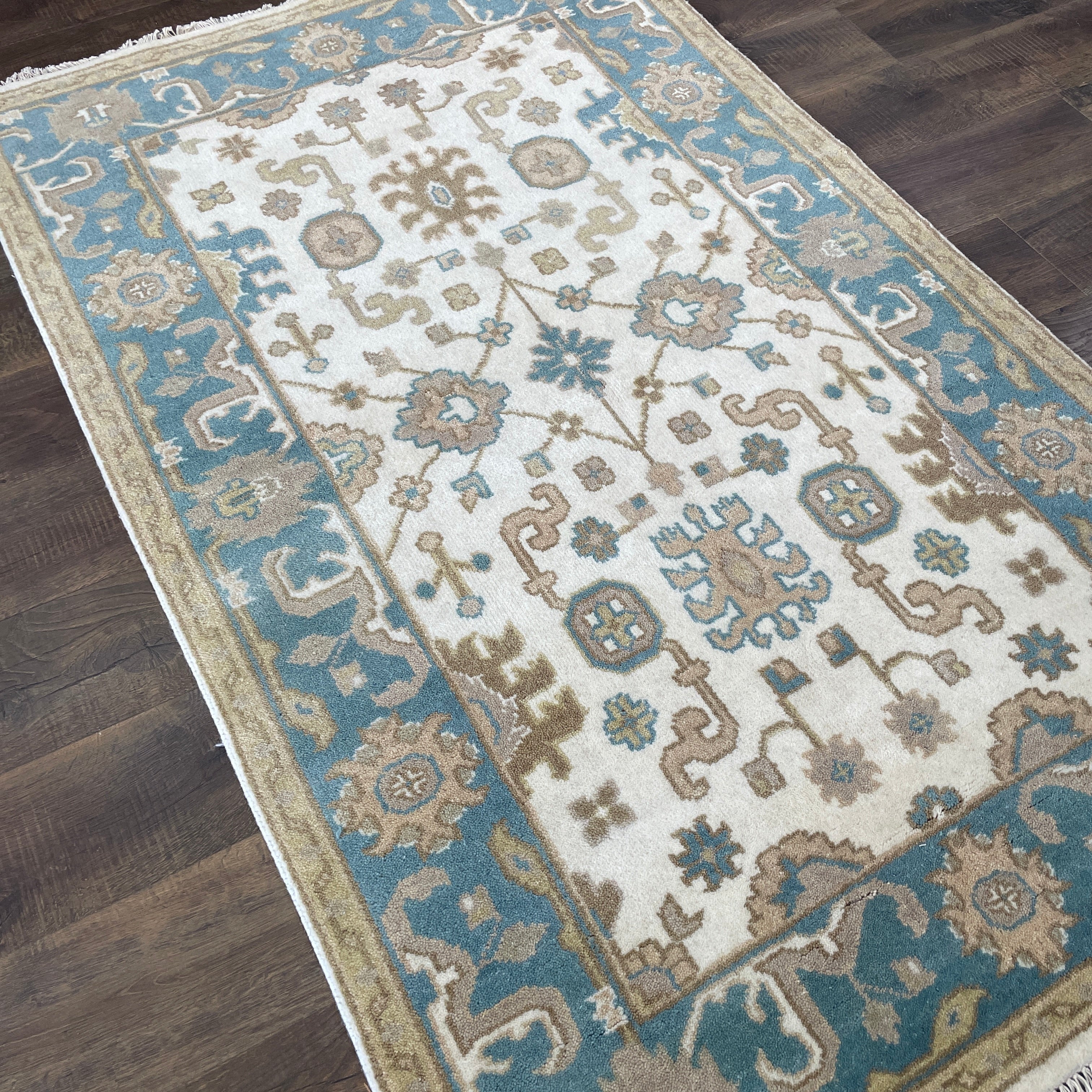 Hand-knotted Wool Rug 4'x6'6", Soft Teal Traditional Oushak Area Rug