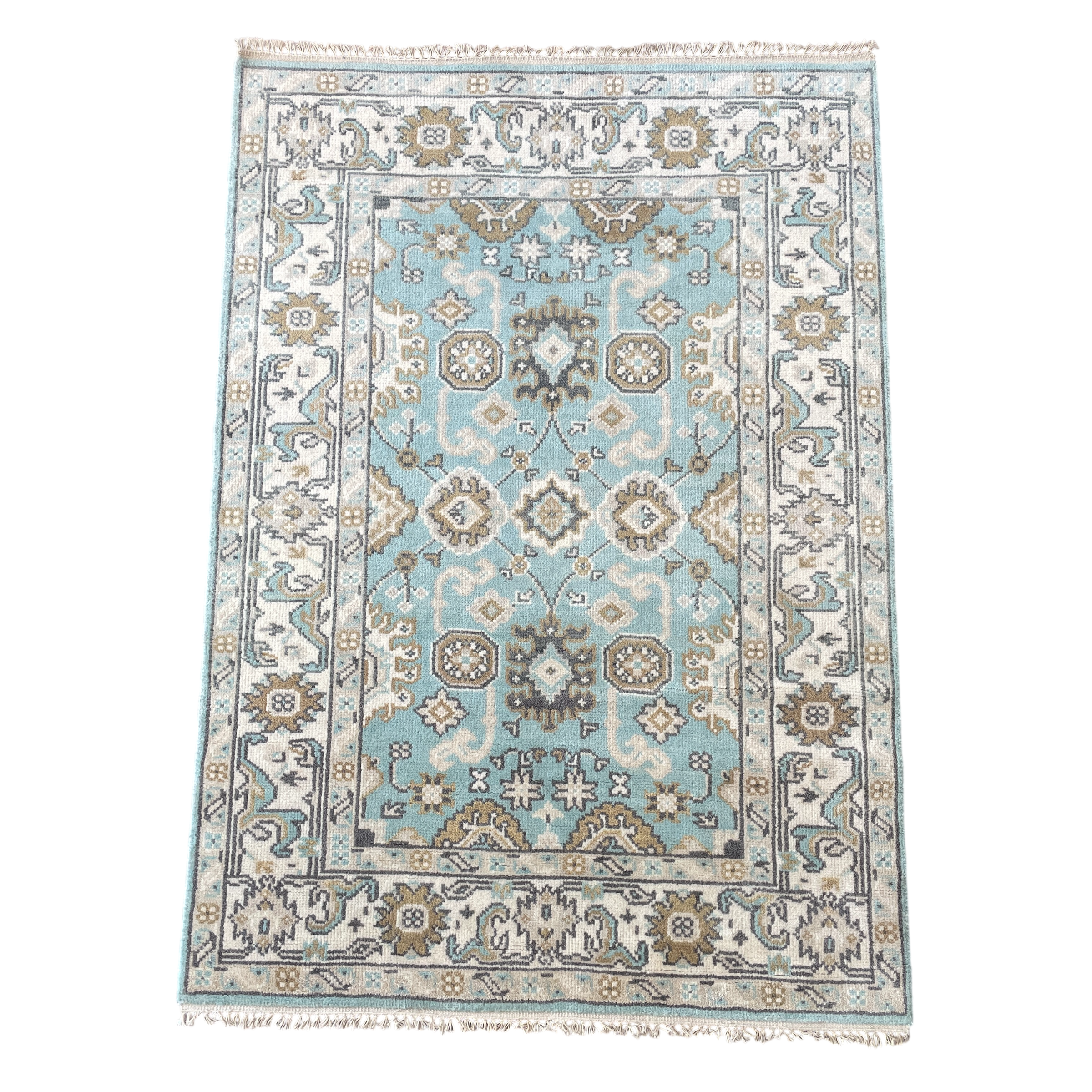 4'3"x6' Hand Knotted Wool Rug, Light Blue Oushak Rug, Pastel Traditional Area Rug