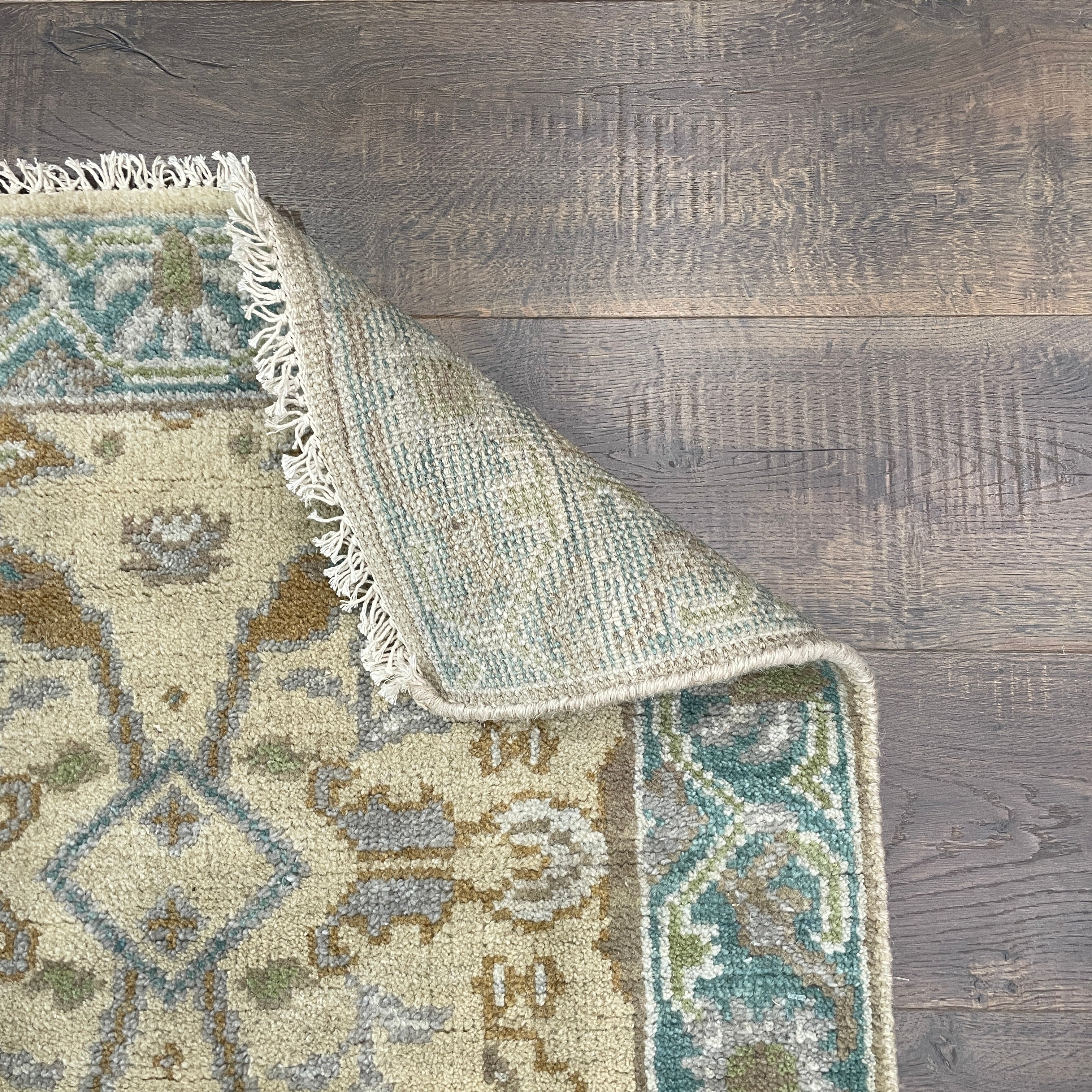 Vintage Turkish Oushak Runner Rug 2'6"x10' – Hand Knotted Wool Hallway Rug, Light Blue & Ivory Long Runner