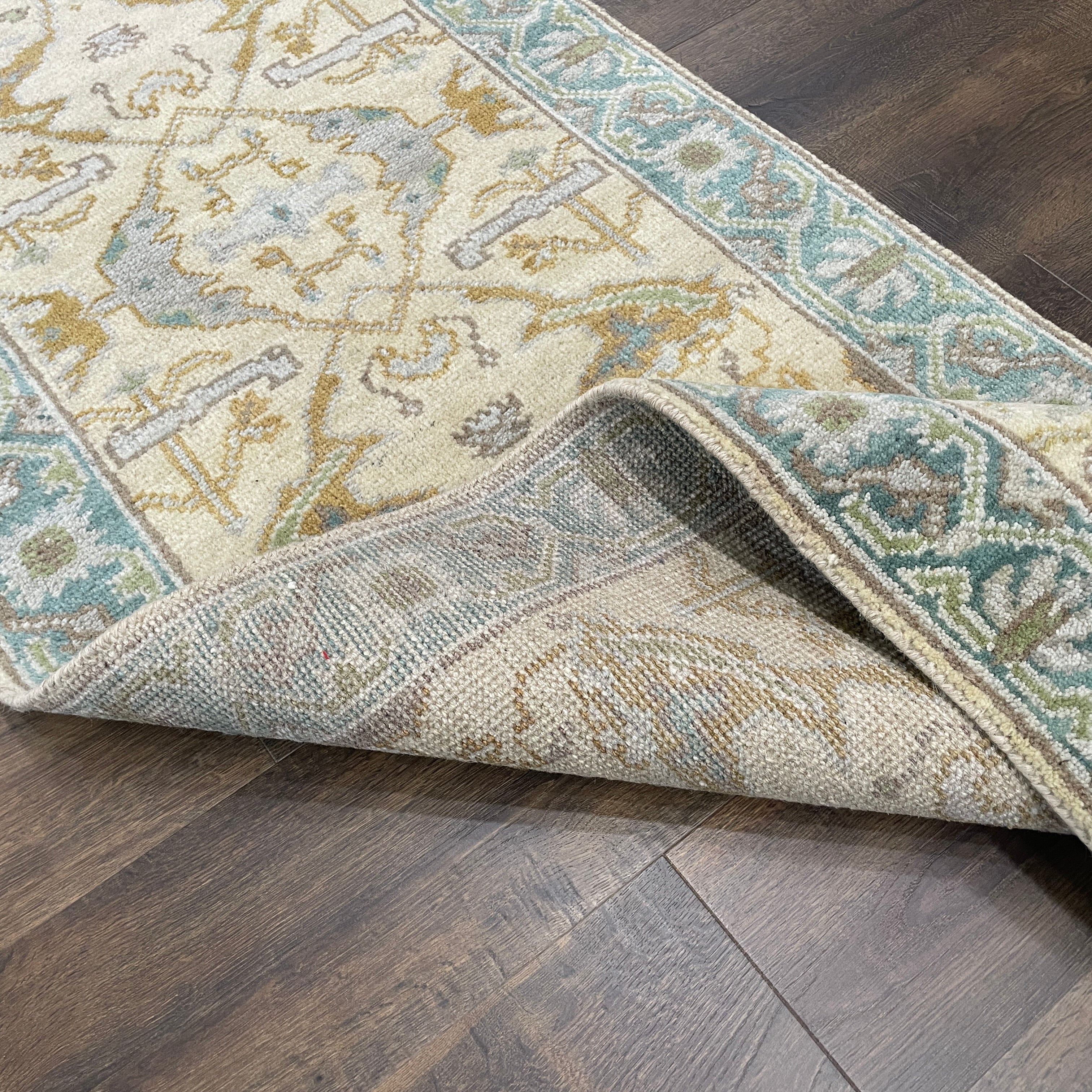 Vintage Turkish Oushak Runner Rug 2'6"x10' – Hand Knotted Wool Hallway Rug, Light Blue & Ivory Long Runner