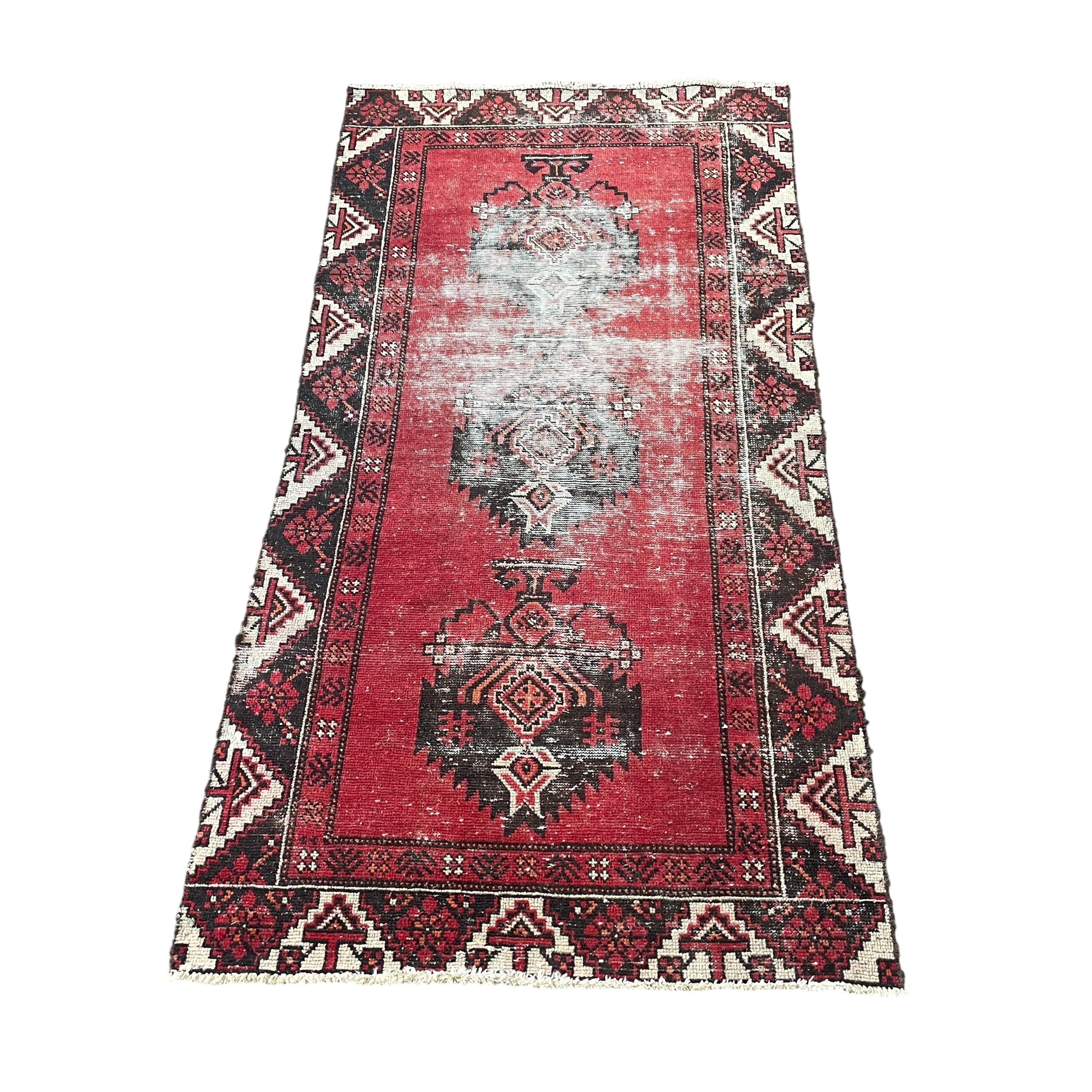 Vintage Hand Knotted Wool Rug 3'5"x6'8" | Red Turkish Runner Rug | Handmade Hallway Runner