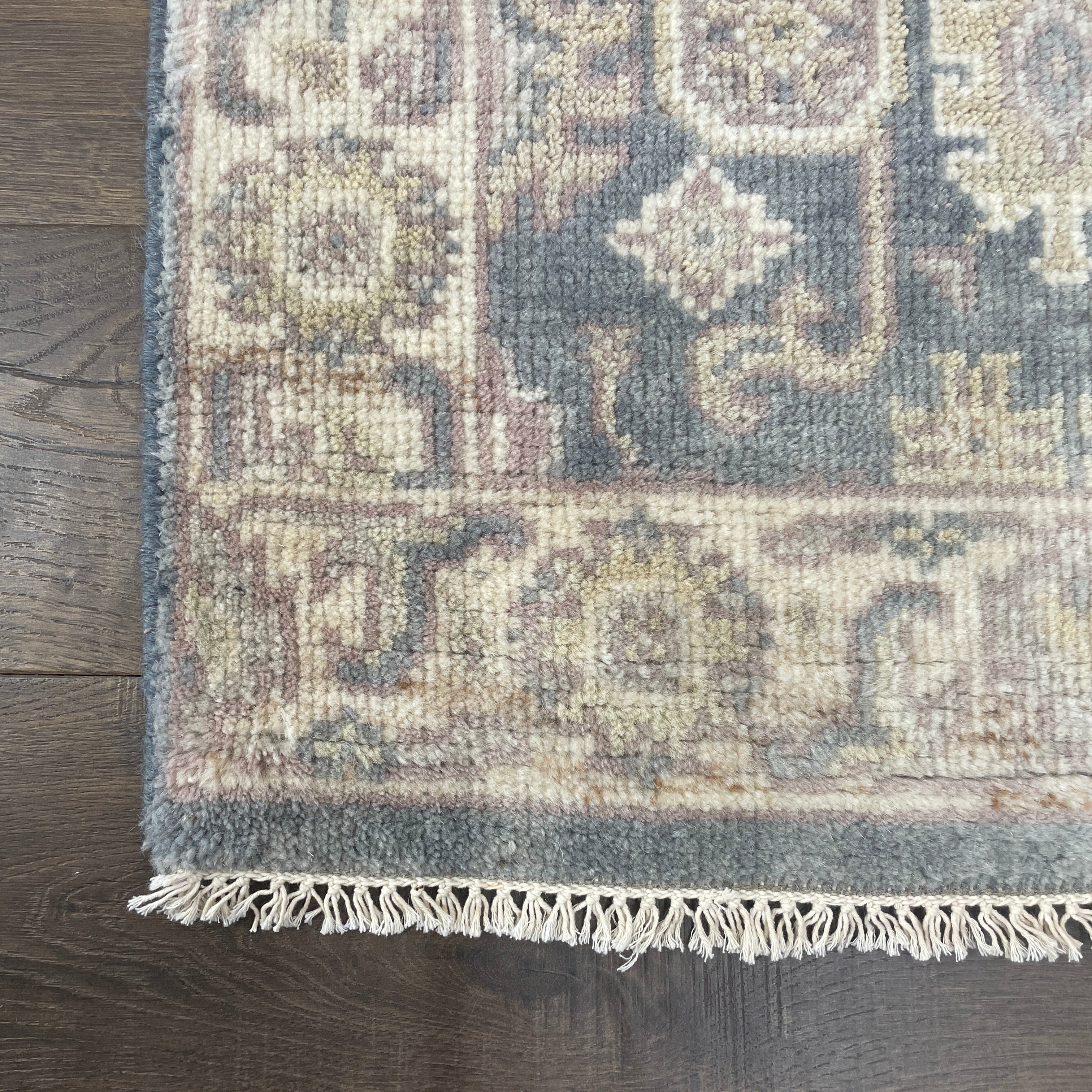 Hand-Knotted Wool Runner Rug 2'5" x 7'8" – Vintage Traditional Slate Blue & Beige Hallway Rug