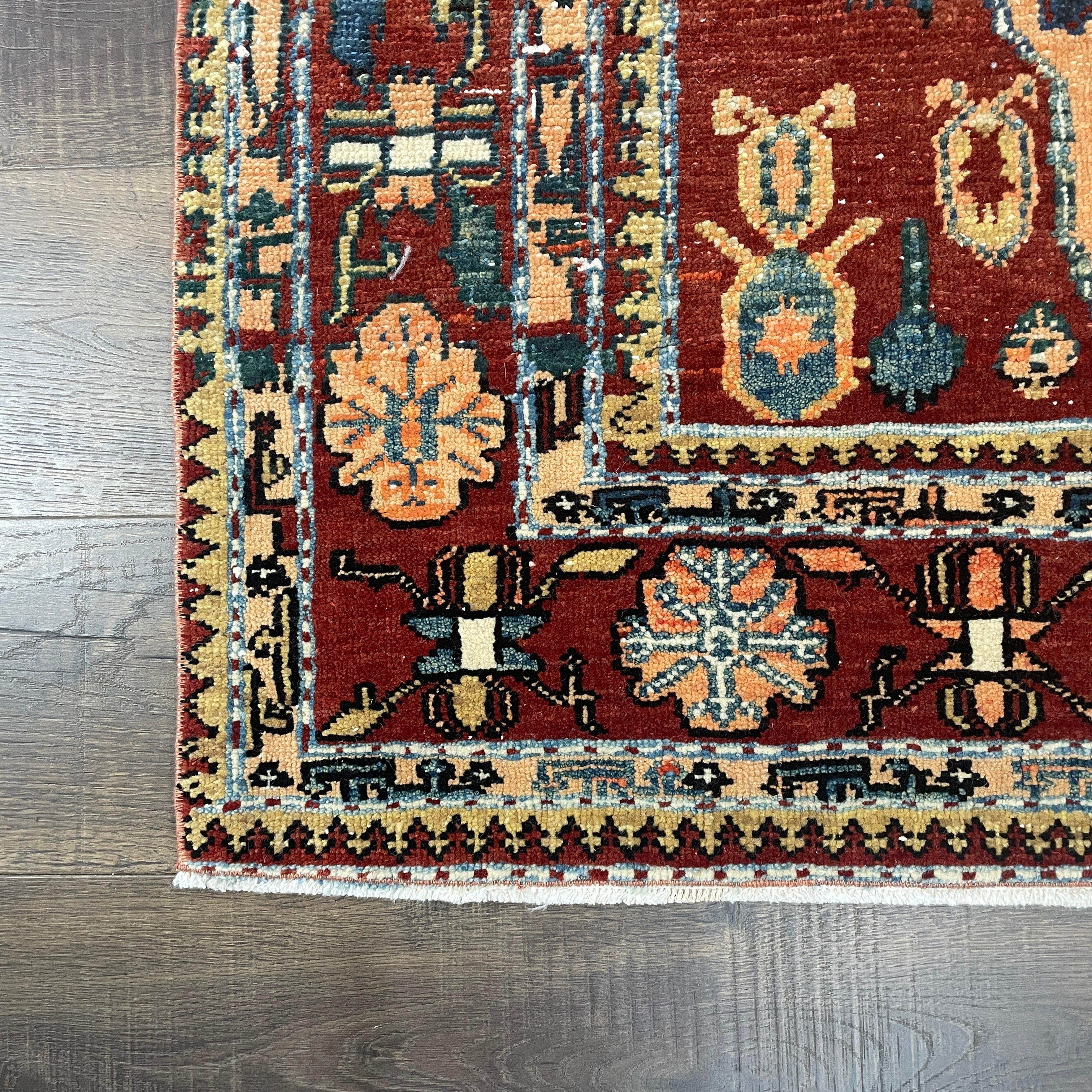 Hand-Knotted Wool Tribal Area Rug 3'8" x 6' – Vintage Caucasian Persian Style Rust & Terracotta Accent Rug