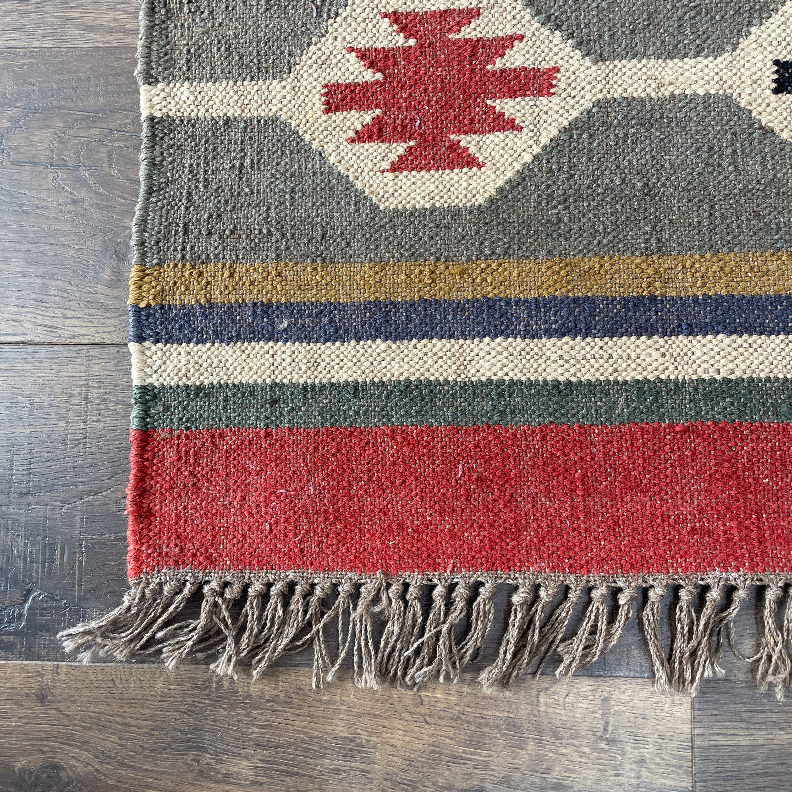 4'x6' Hand-Knotted Wool Kilim Rug | Geometric Tribal Flatweave Area Rug