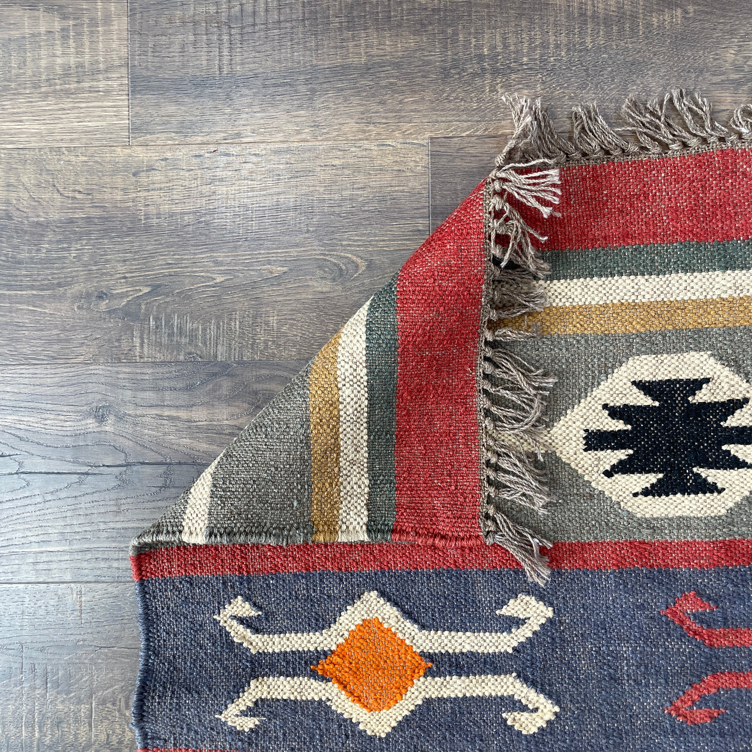 4'x6' Hand-Knotted Wool Kilim Rug | Geometric Tribal Flatweave Area Rug