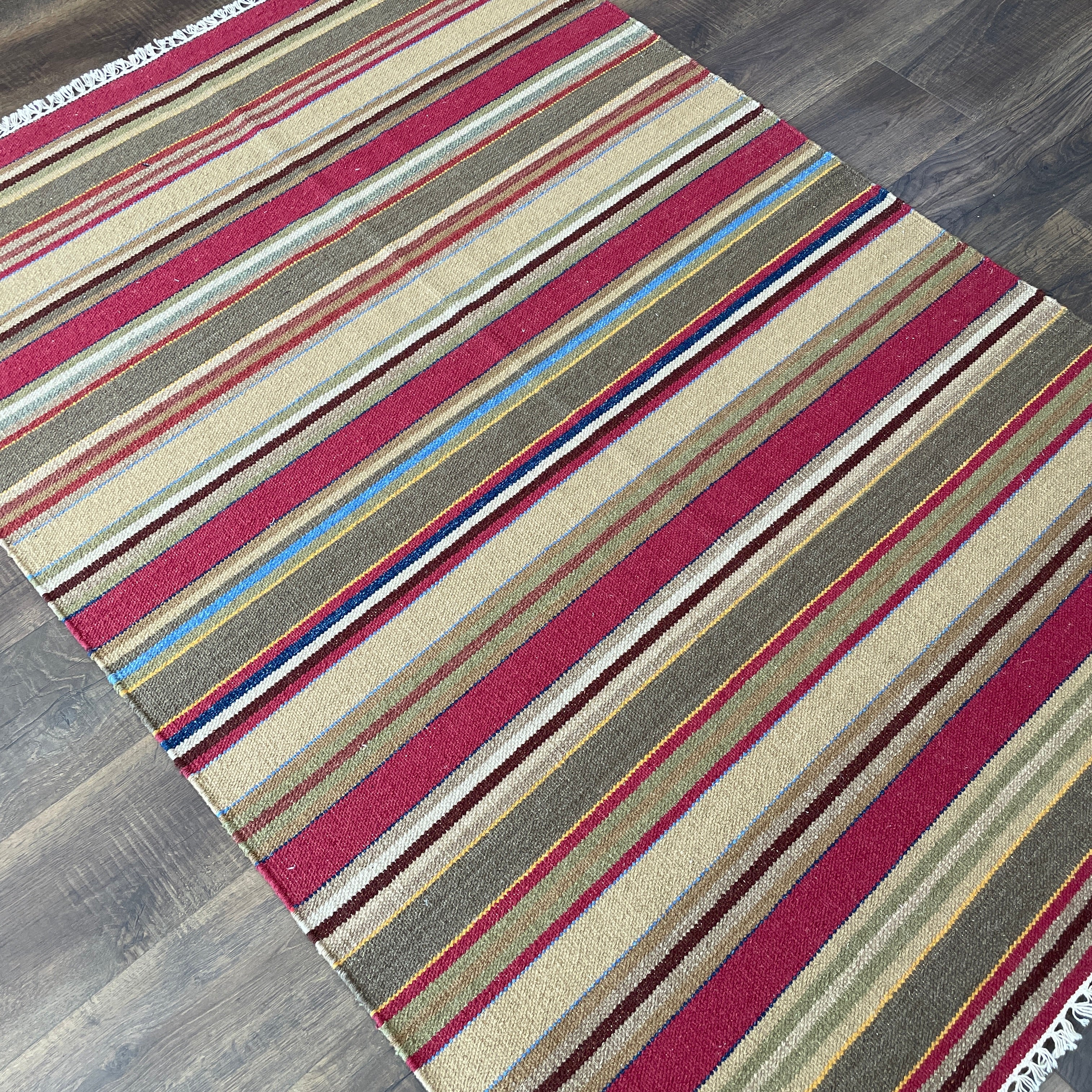 4'x6' Hand-Knotted Wool Kilim Rug | Colorful Striped Flatweave Area Rug