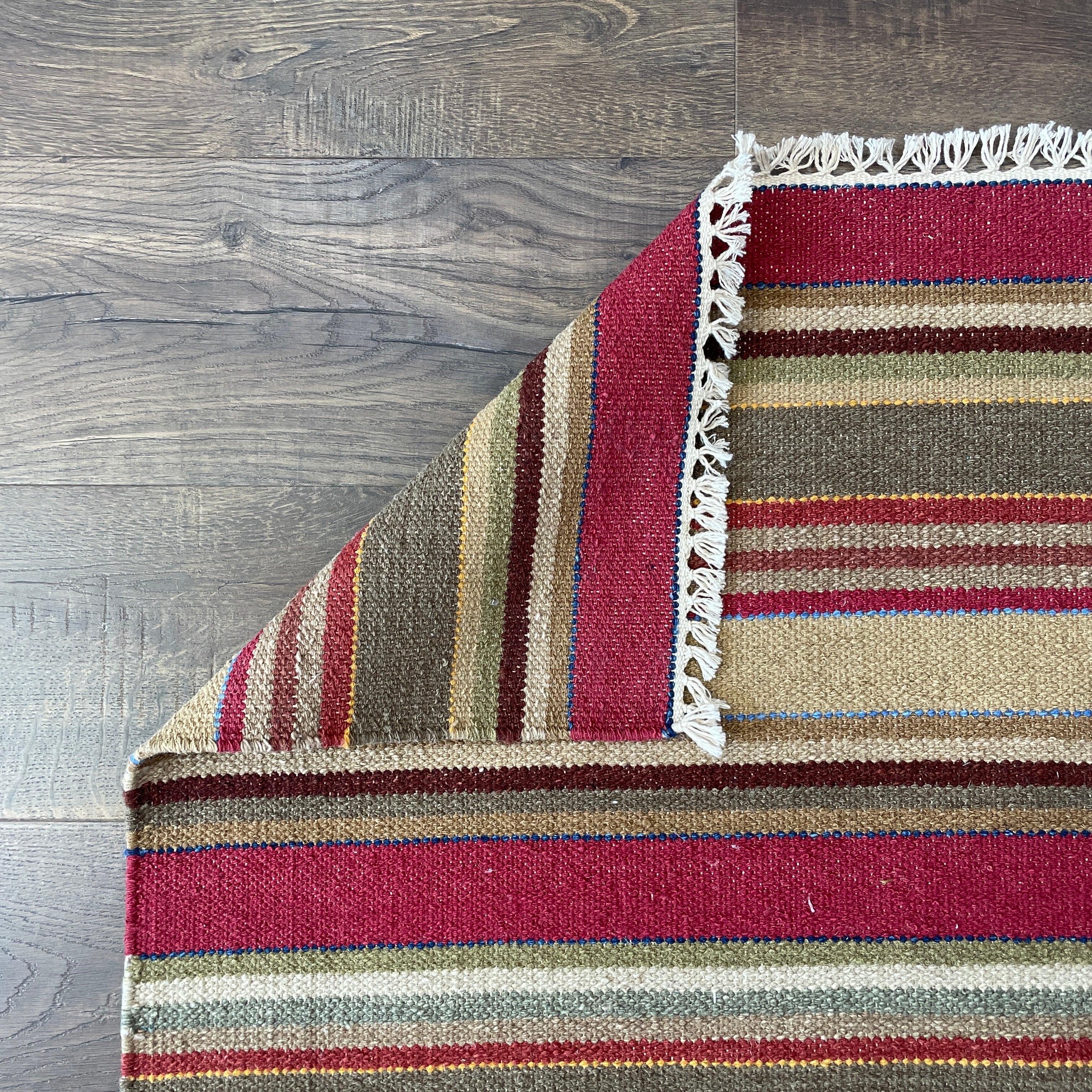 4'x6' Hand-Knotted Wool Kilim Rug | Colorful Striped Flatweave Area Rug
