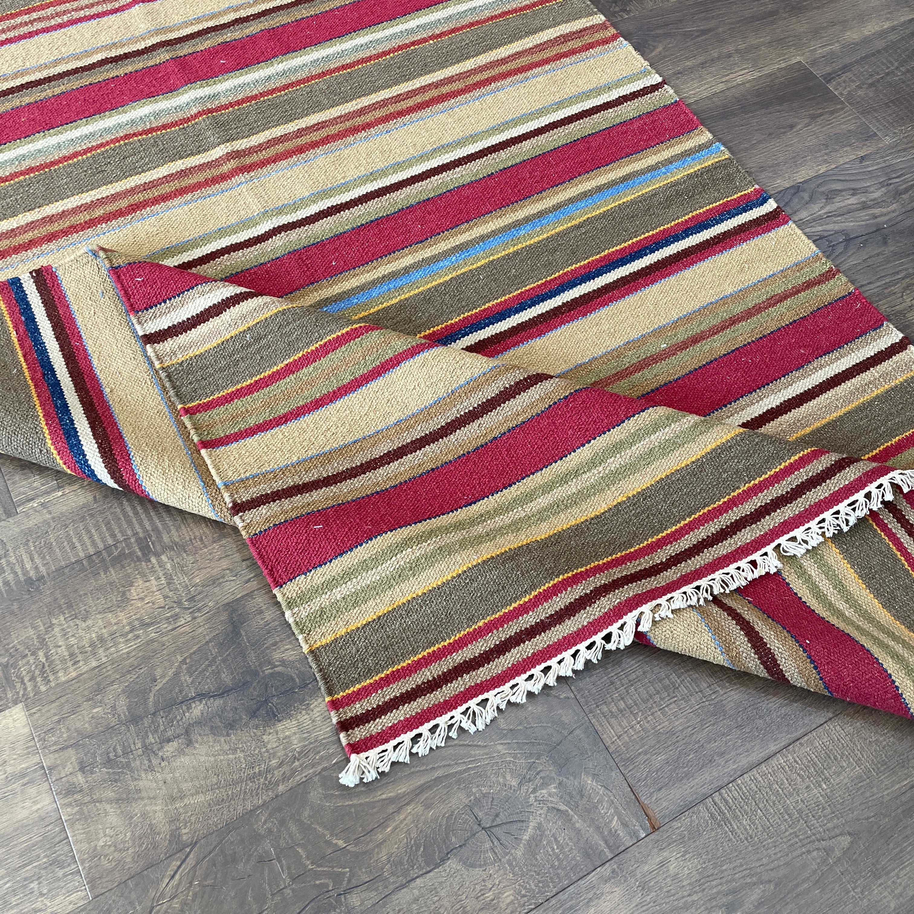 4'x6' Hand-Knotted Wool Kilim Rug | Colorful Striped Flatweave Area Rug