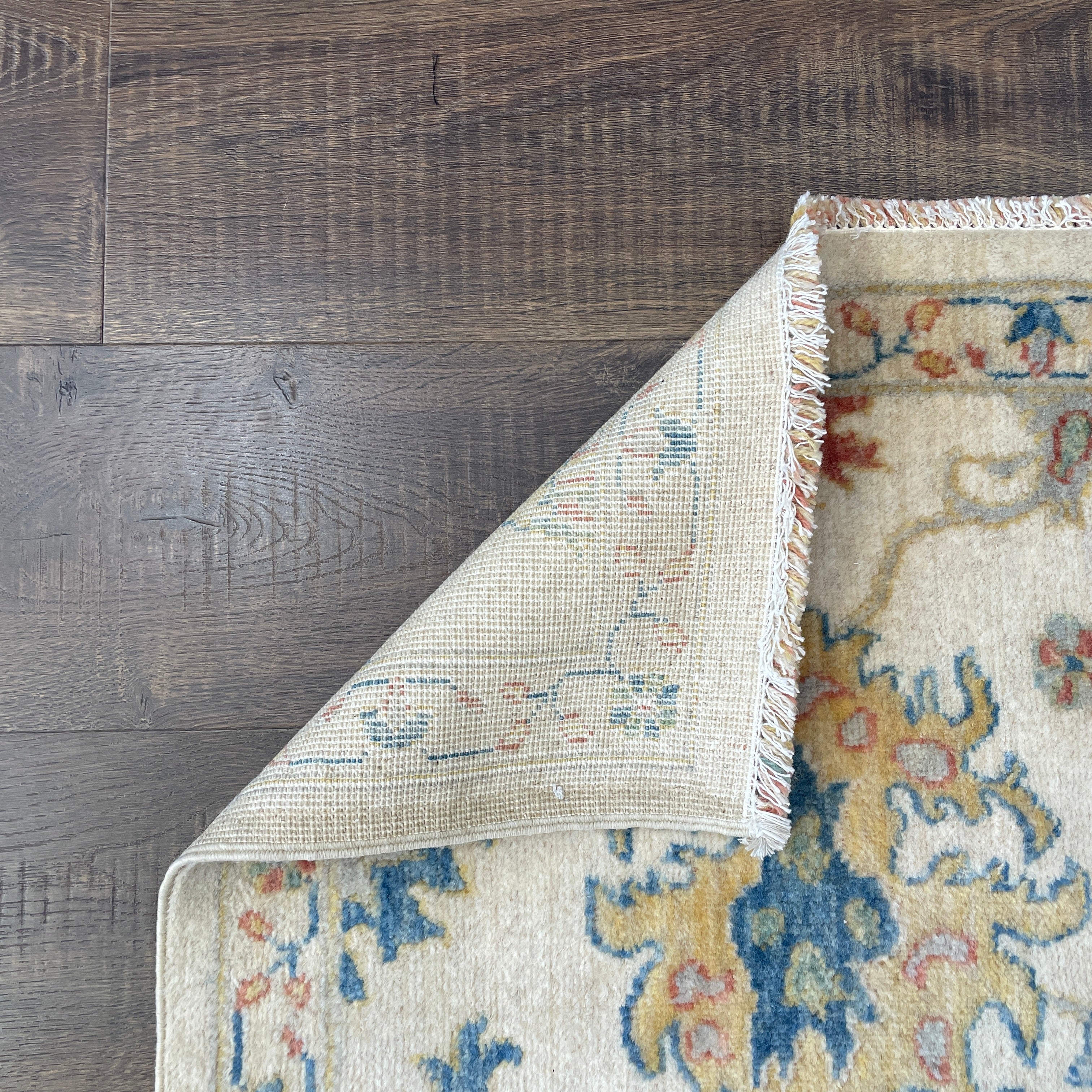 Hand-Spun Vegetable Dye Ivory Floral Runner Rug, 2' x 8'