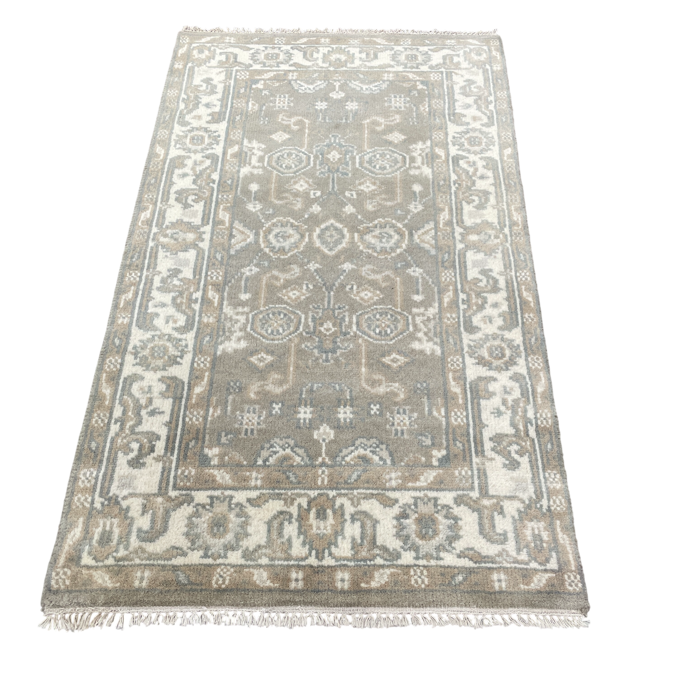3x5 Neutral Gray Oushak Rug | Hand Knotted Wool Accent Rug (3' x 5'2")