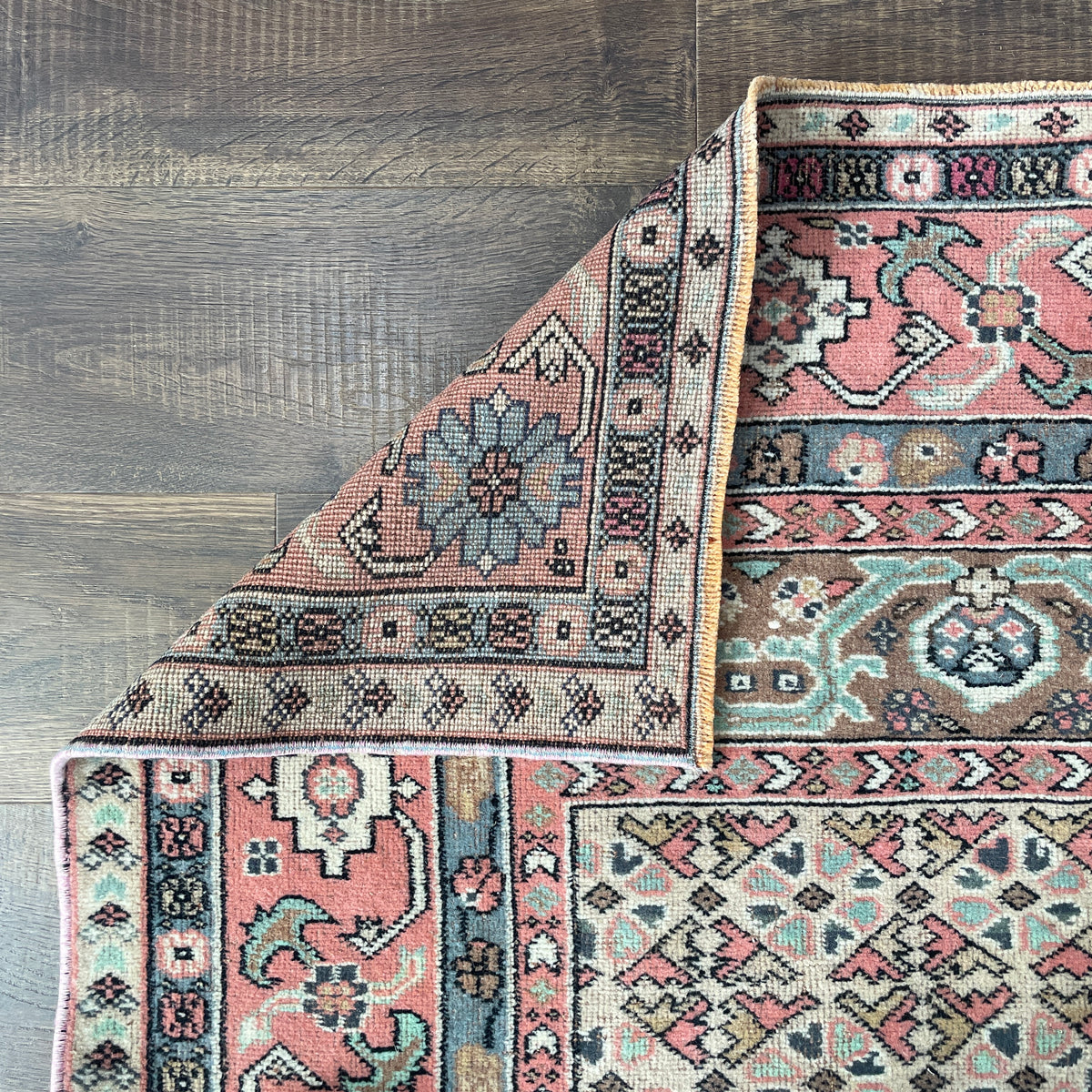 Vintage Hand Knotted Fine Wool Rug 4'6" x 7'6" – Soft Pink, Beige & Blue Floral Design