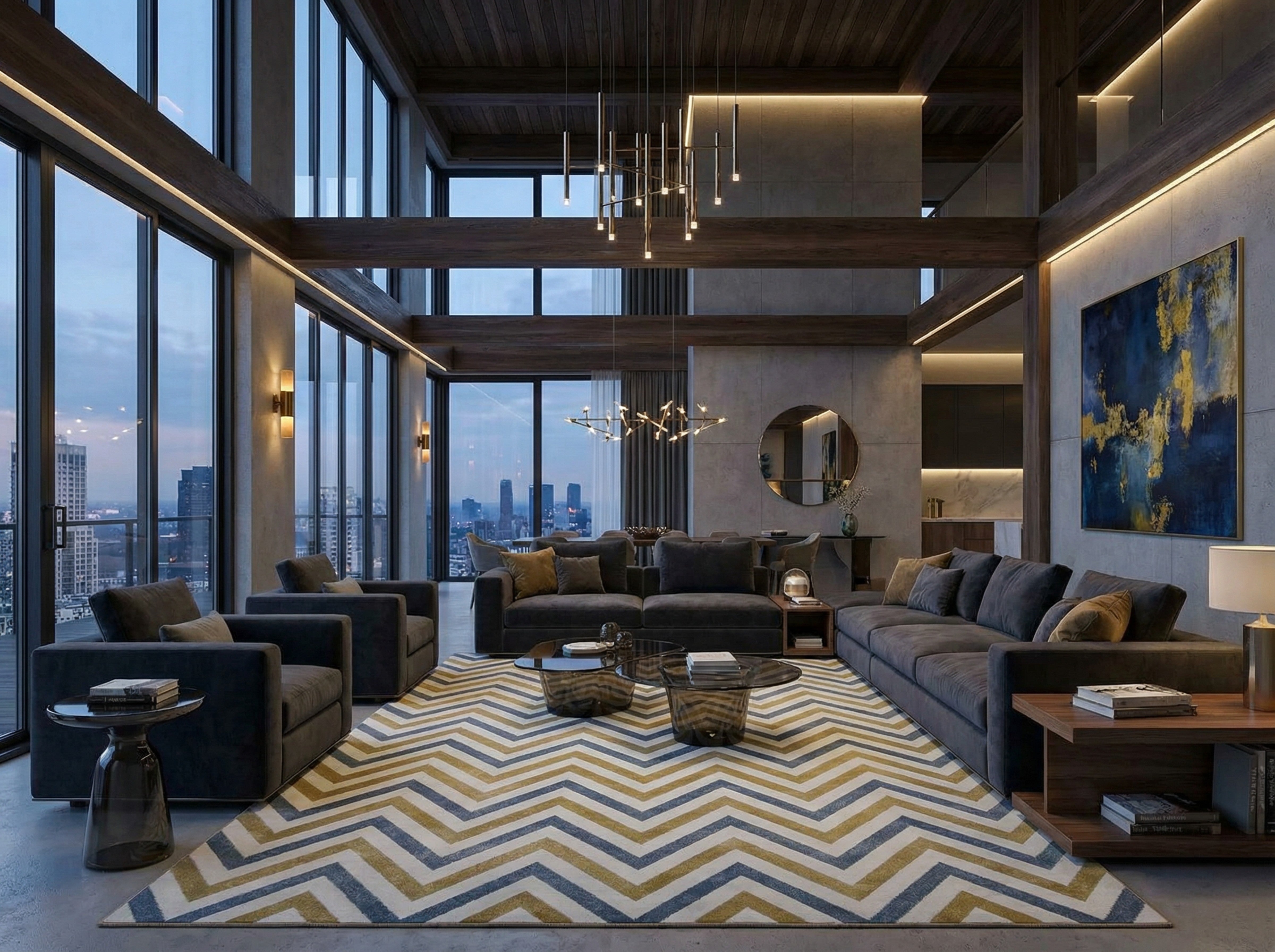 Chevron Blue & Yellow Rug