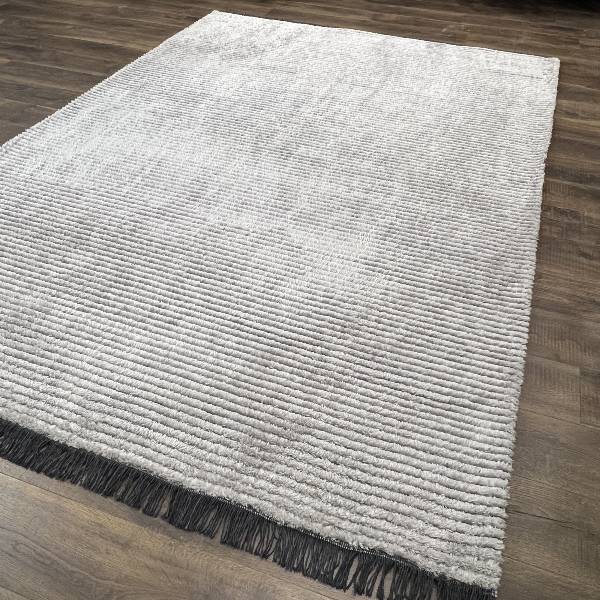 Mystique Ultra-Soft Plush Silver Gray Striped Rug with 1-Inch Pile