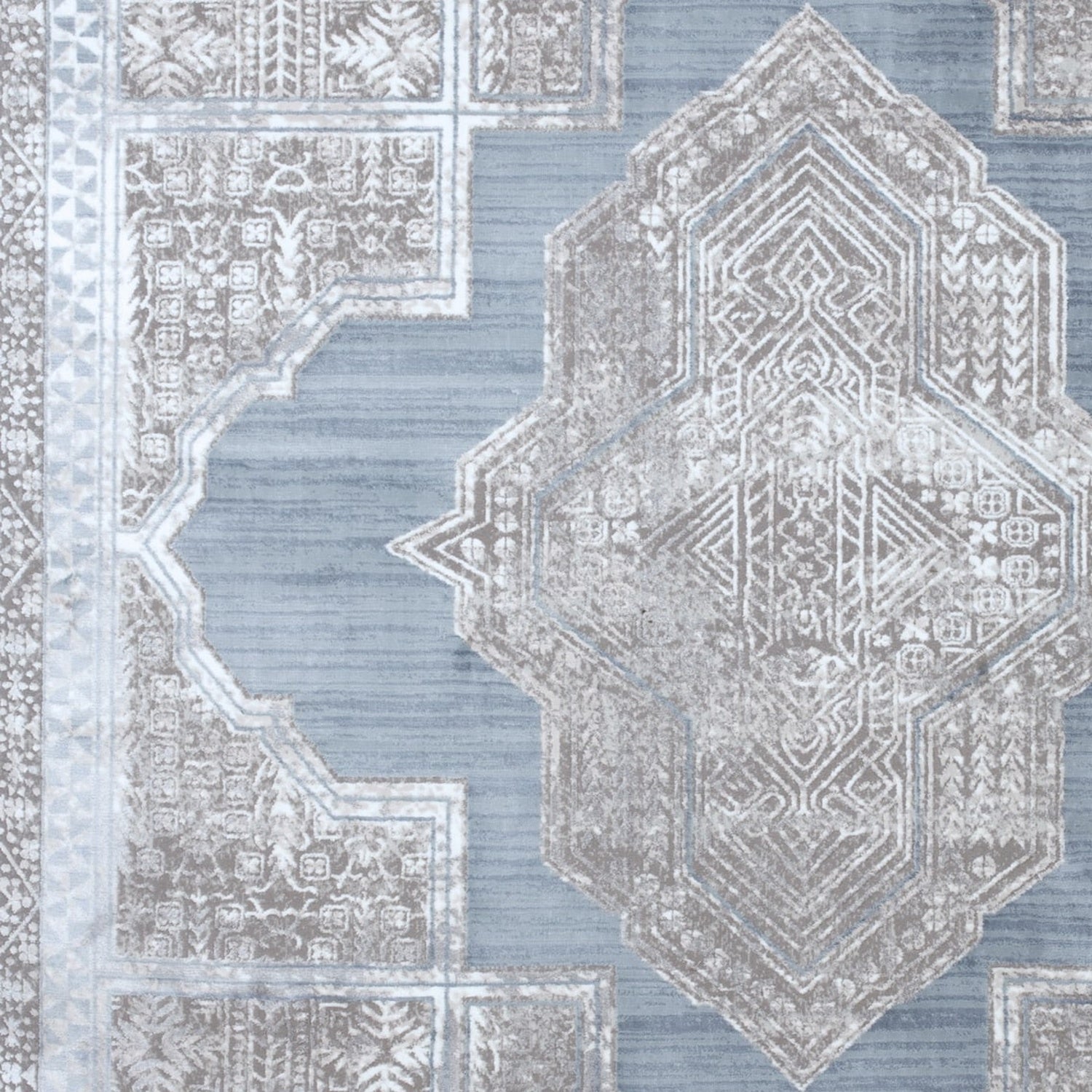 Pastel Chic Medallion Area Rug with Soft Gray & Baby Blue