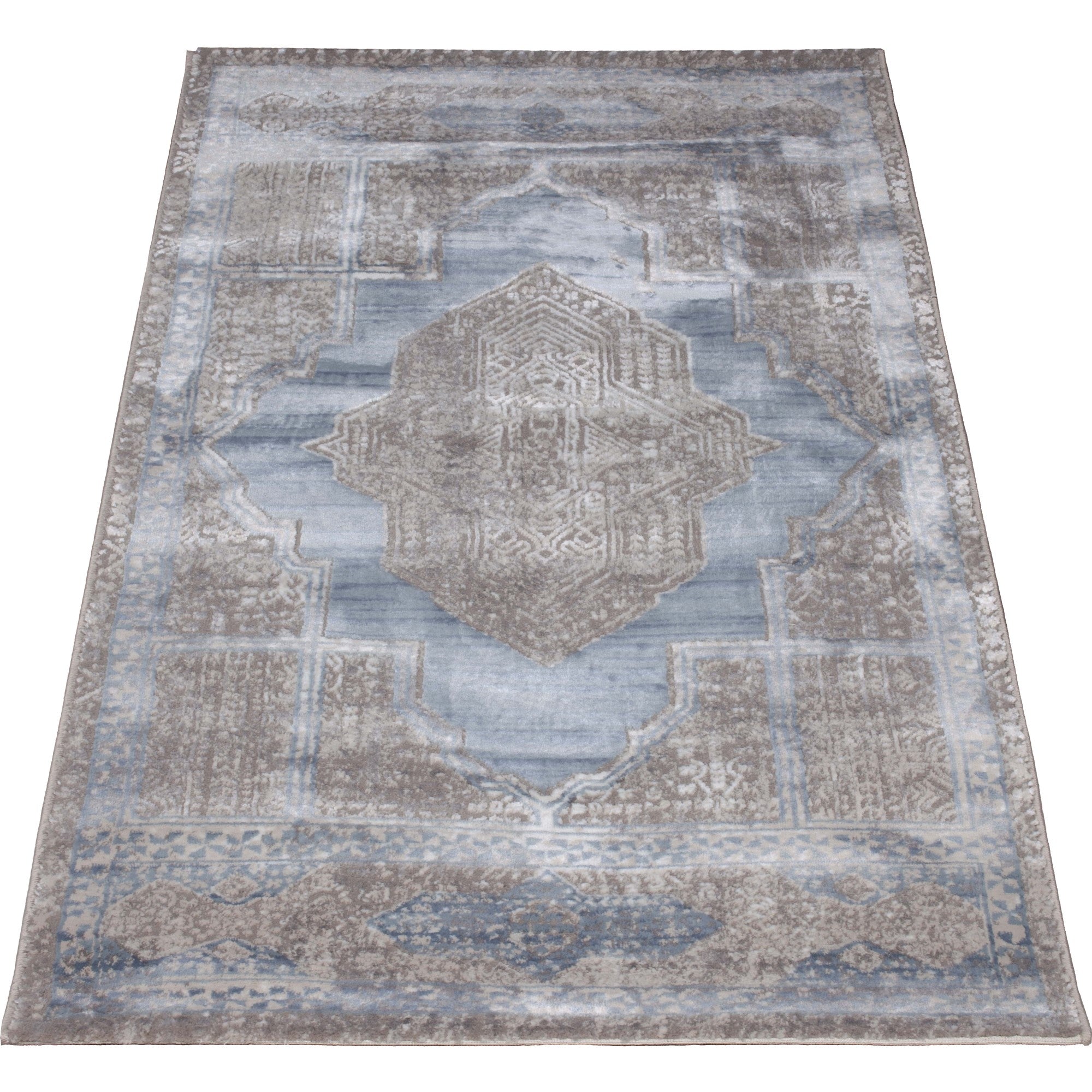 Pastel Chic Medallion Area Rug with Soft Gray & Baby Blue
