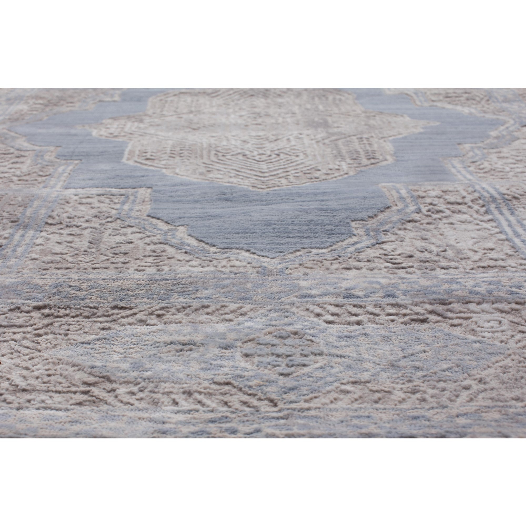 Pastel Chic Medallion Area Rug with Soft Gray & Baby Blue