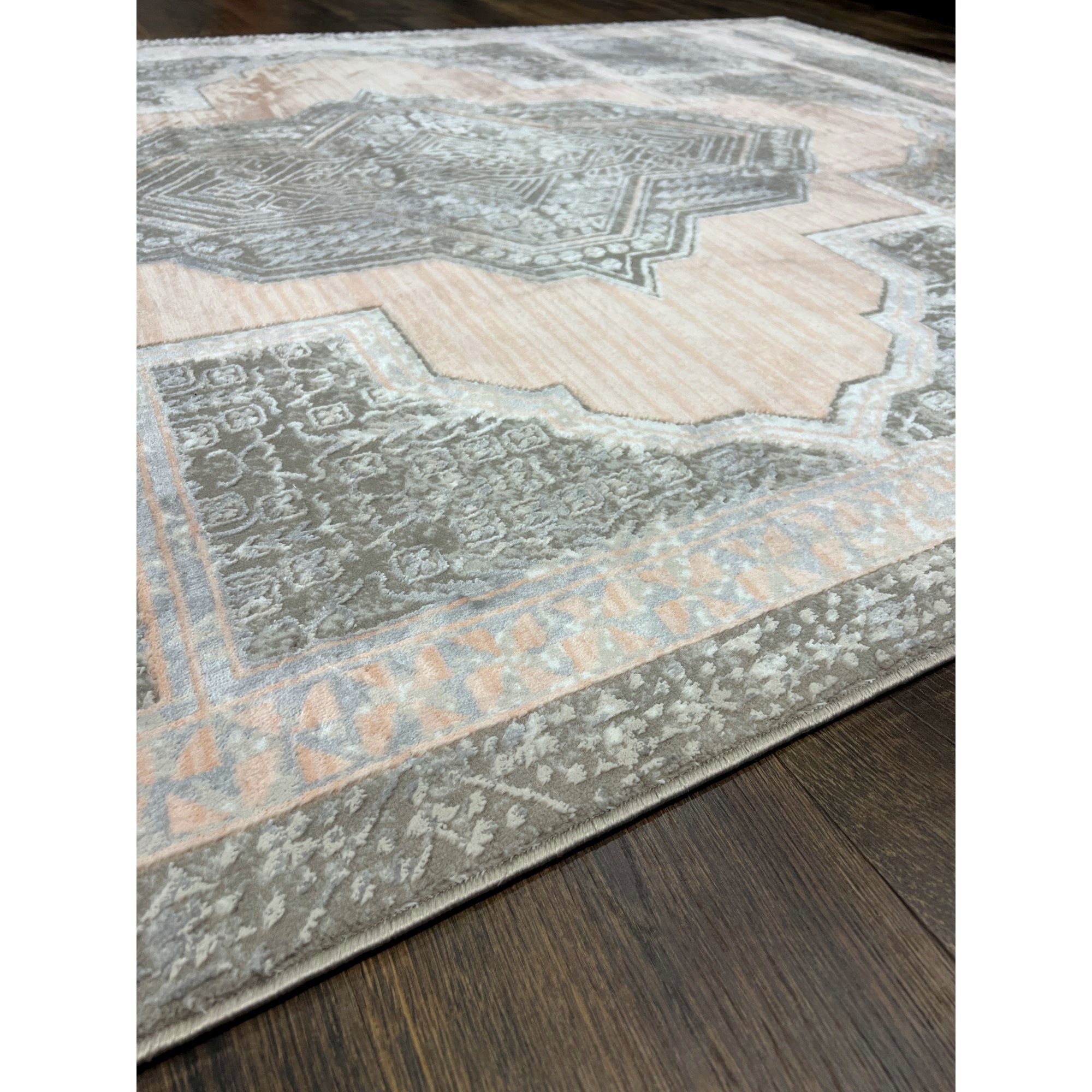 Pastel Chic Medallion Area Rug with Soft Peach & Pink