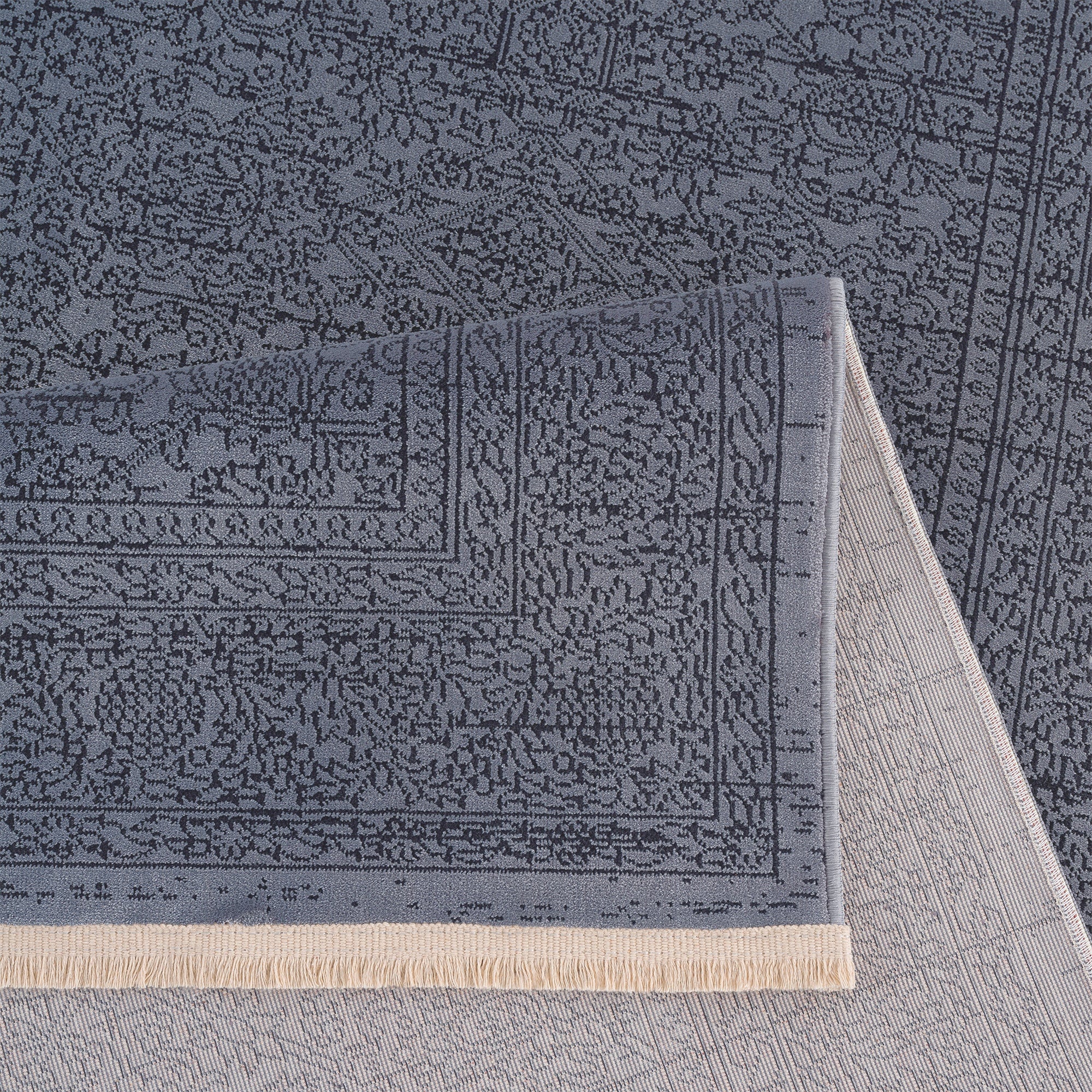 Smyrna Blue Dream Overdyed Look Vintage Rug with Intricate Patterns
