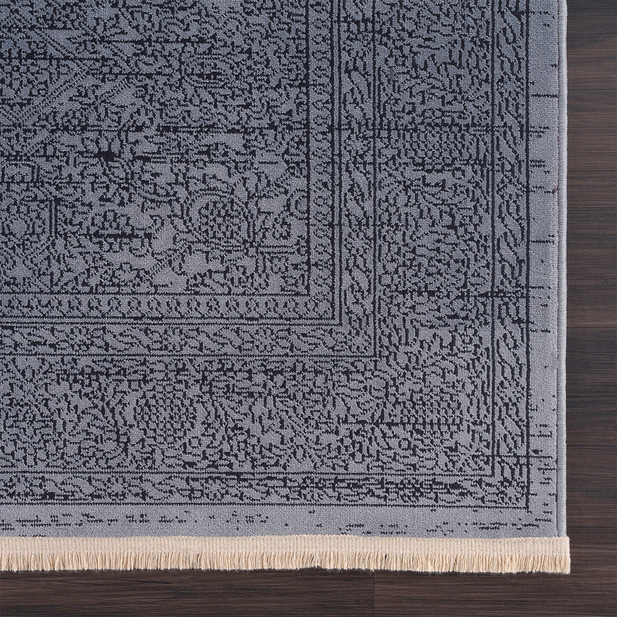 Smyrna Blue Dream Overdyed Look Vintage Rug with Intricate Patterns