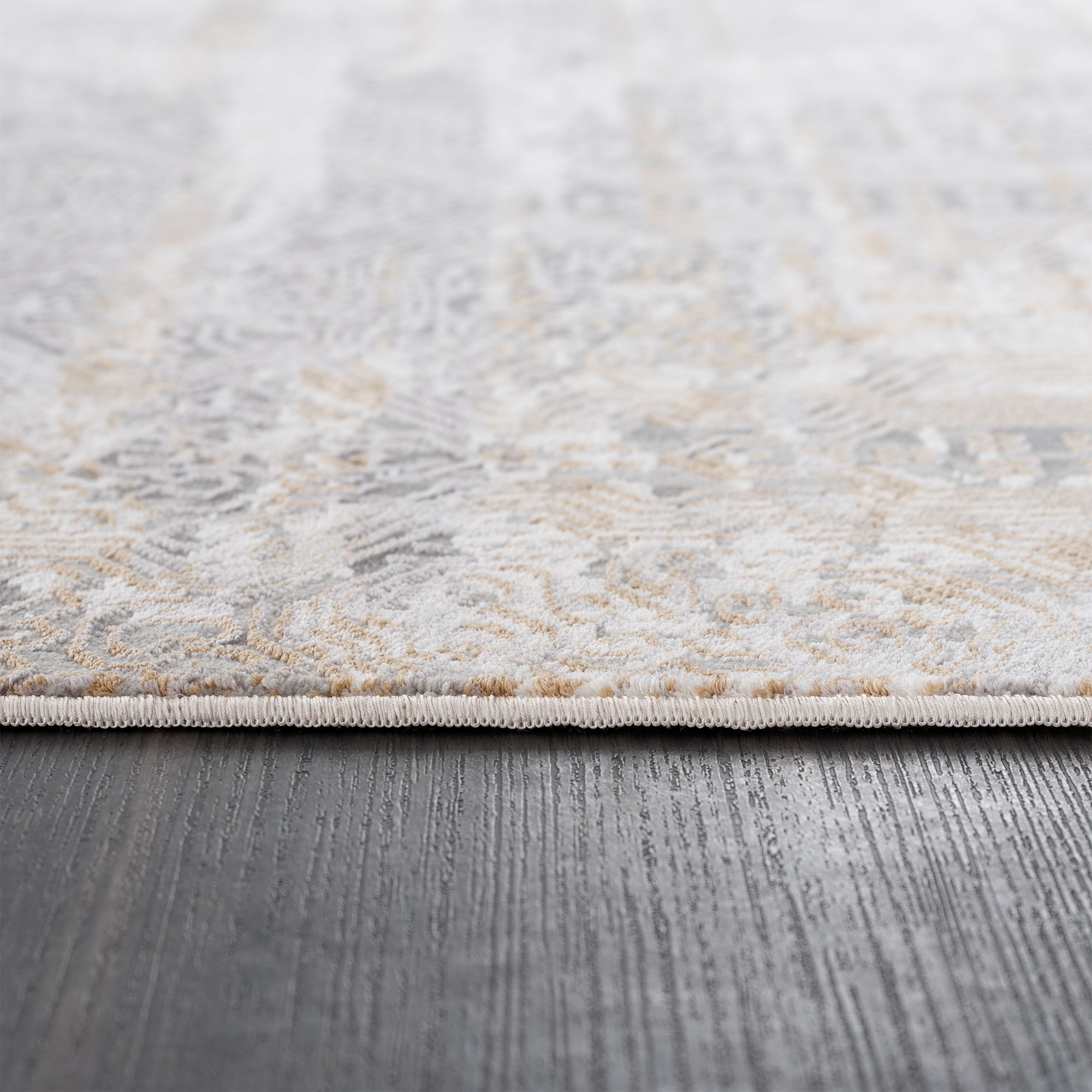Smyrna Luxurious Textured Water Flow Rug in Muted Gold and Grayish Blue
