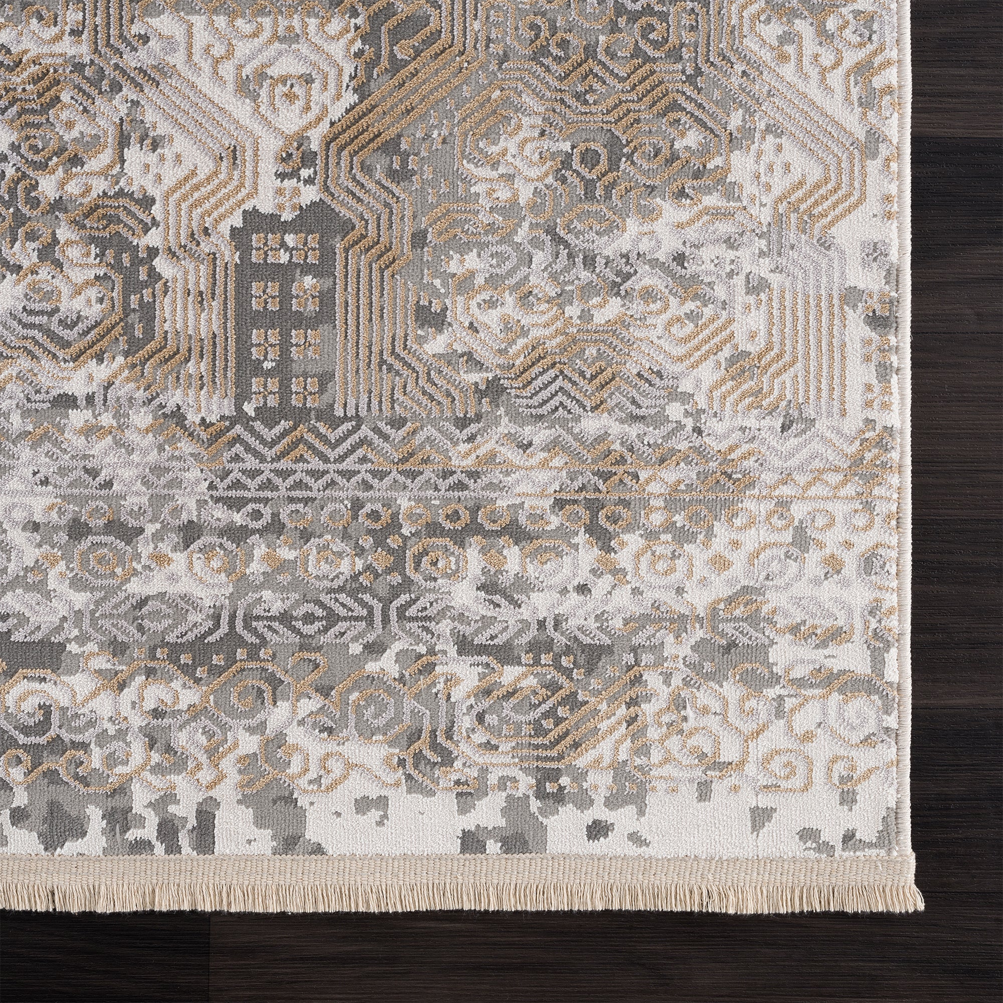Smyrna Luxurious Textured Water Flow Rug in Muted Gold and Grayish Blue